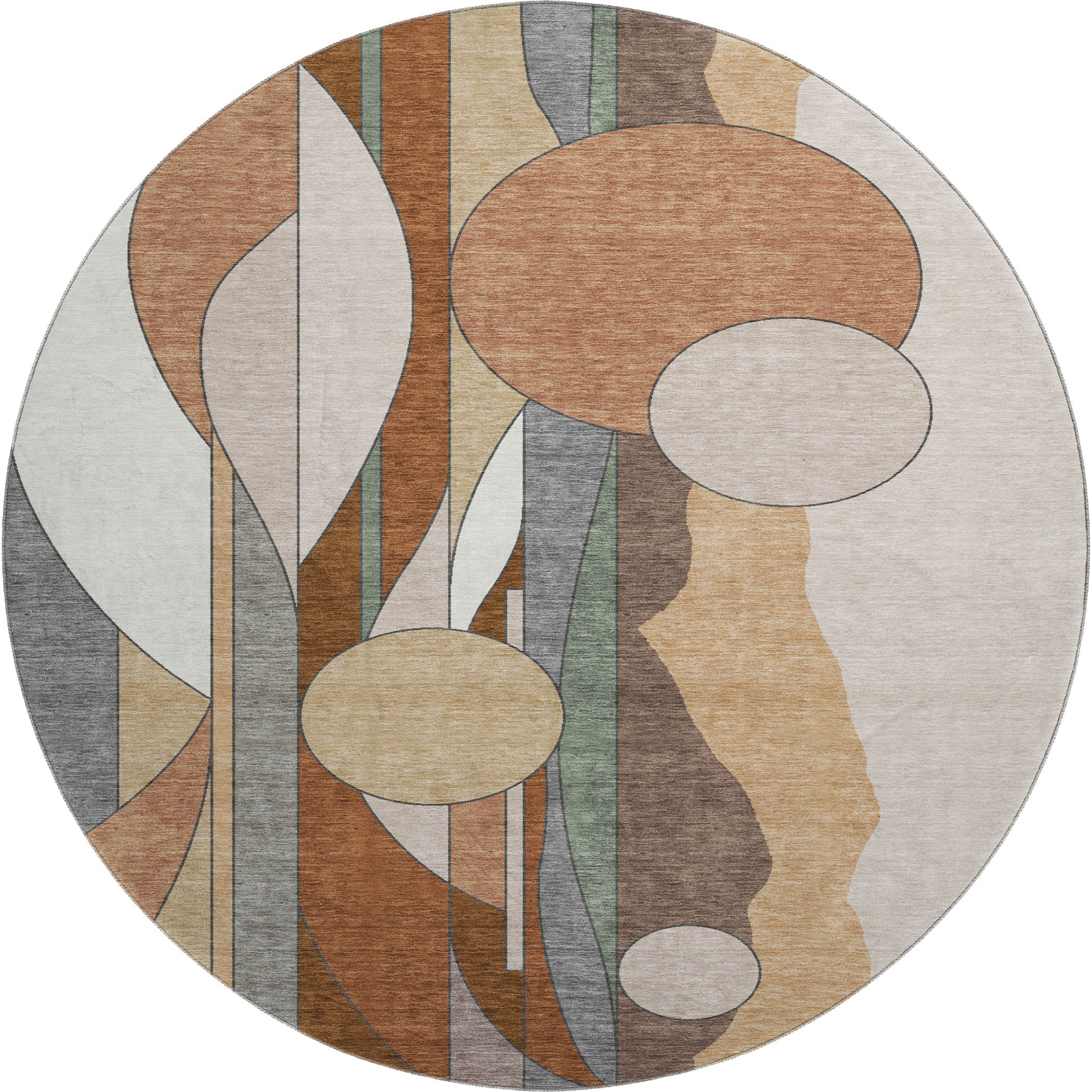 Vienna Machine Washable Transitional Copper Orange Rug 8' x 8' #shape_Round