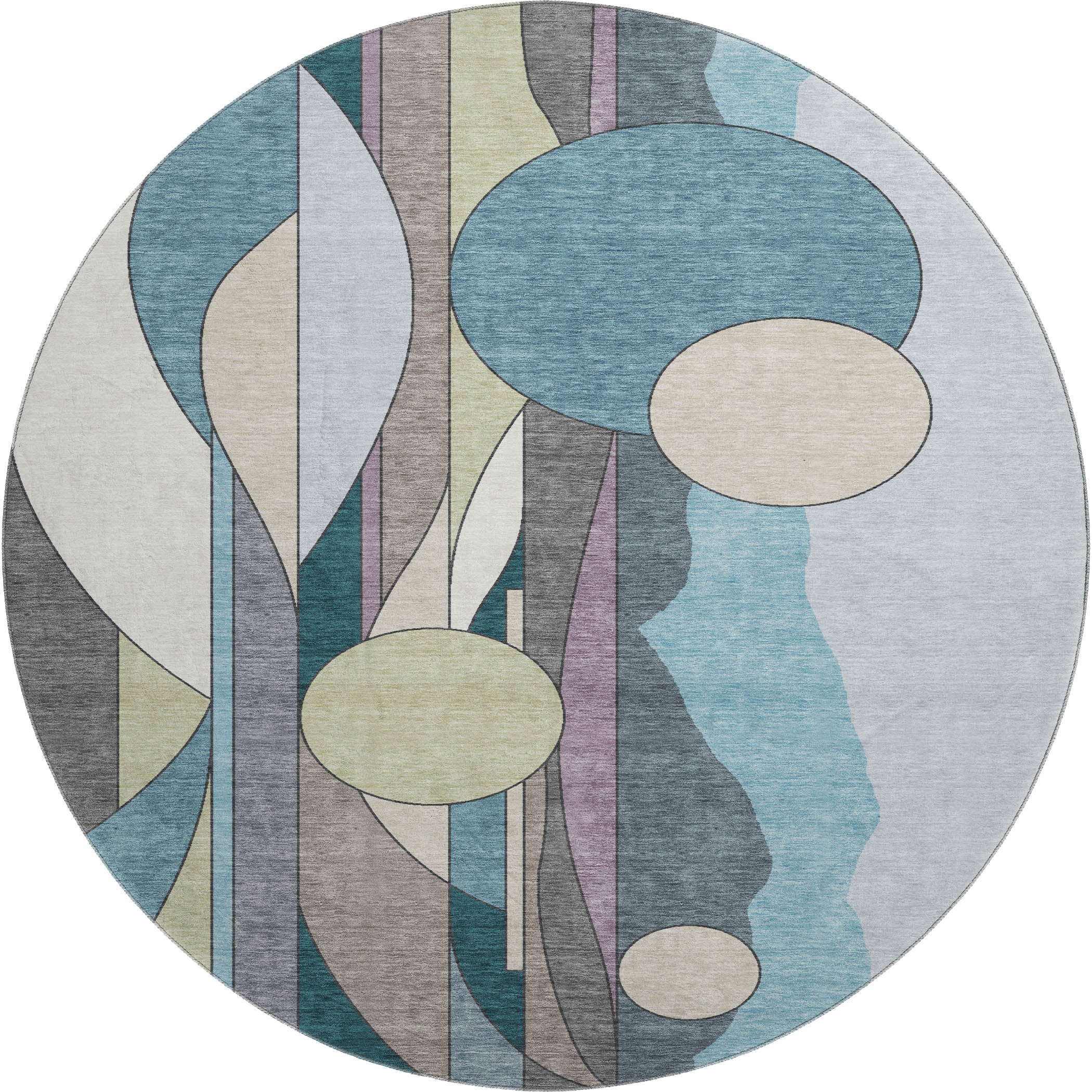 Vienna Machine Washable Transitional Teal Rug 8' x 8' #shape_Round
