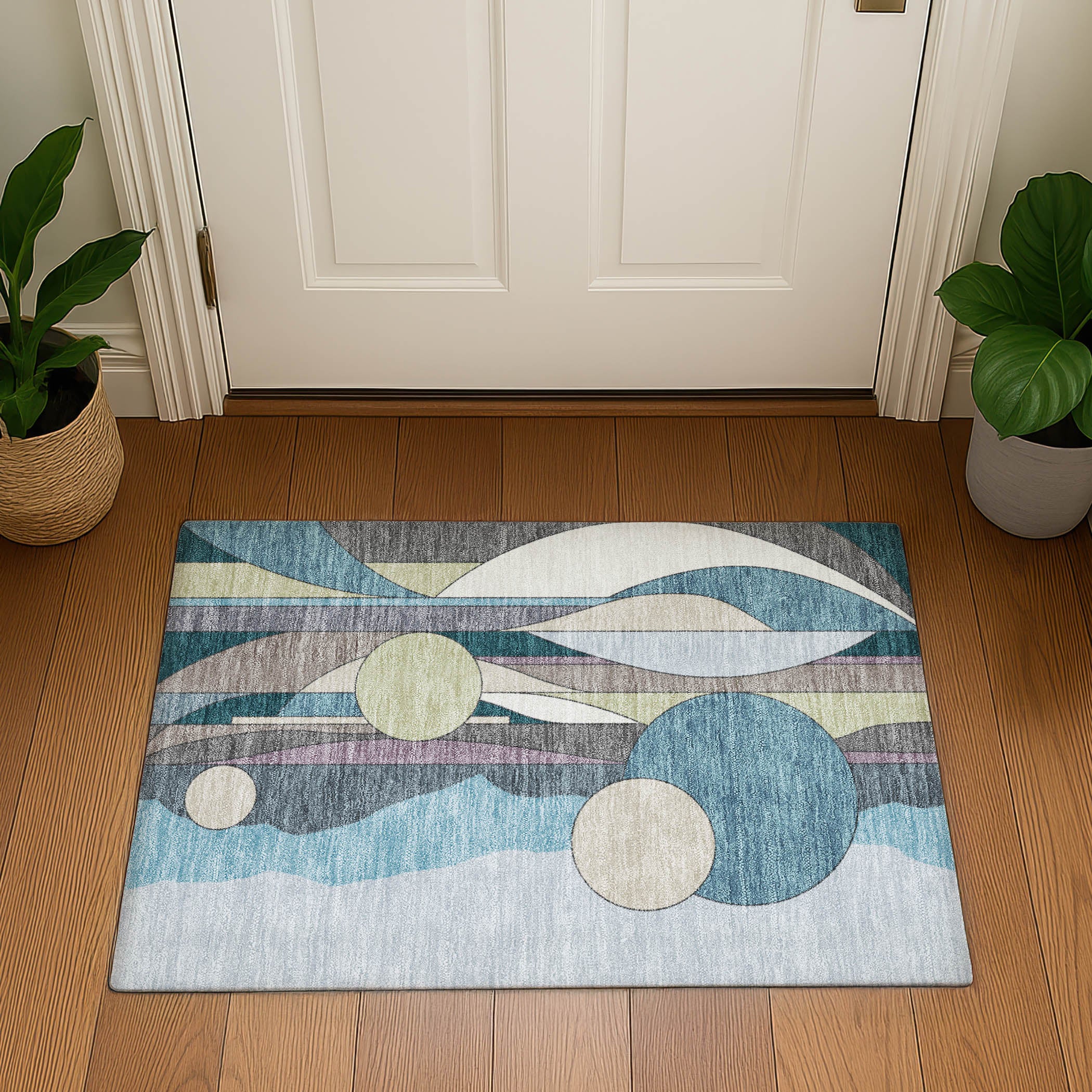 Vienna Machine Washable Transitional Teal Rug 1'8" x 2'6" #shape_Rectangle
