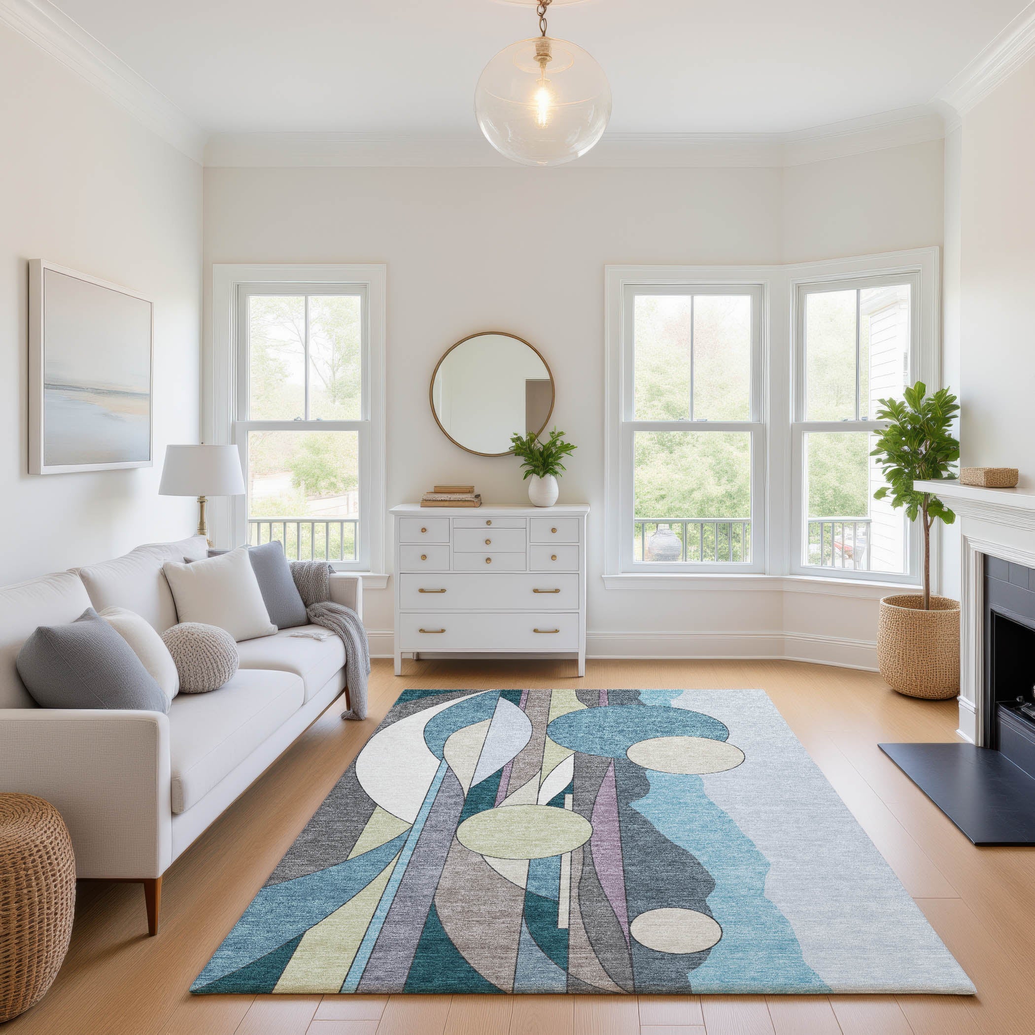 Vienna Machine Washable Transitional Teal Rug 2'6" x 3'10" #shape_Rectangle