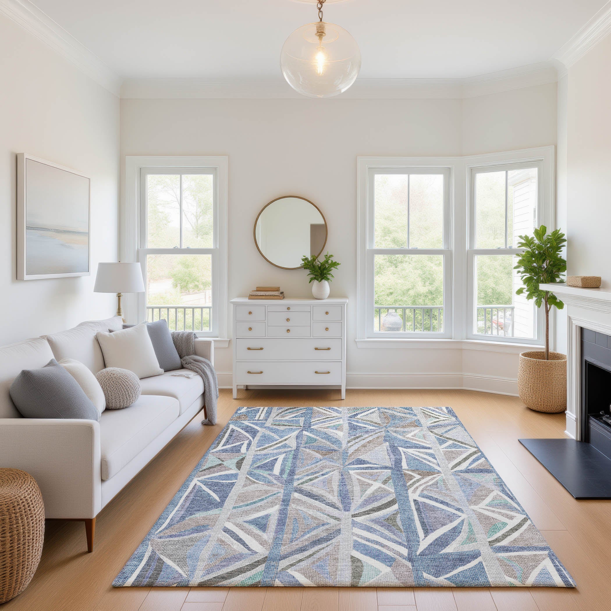 Split Machine Washable Transitional Denim Blue Rug 2'6" x 3'10" #shape_Rectangle