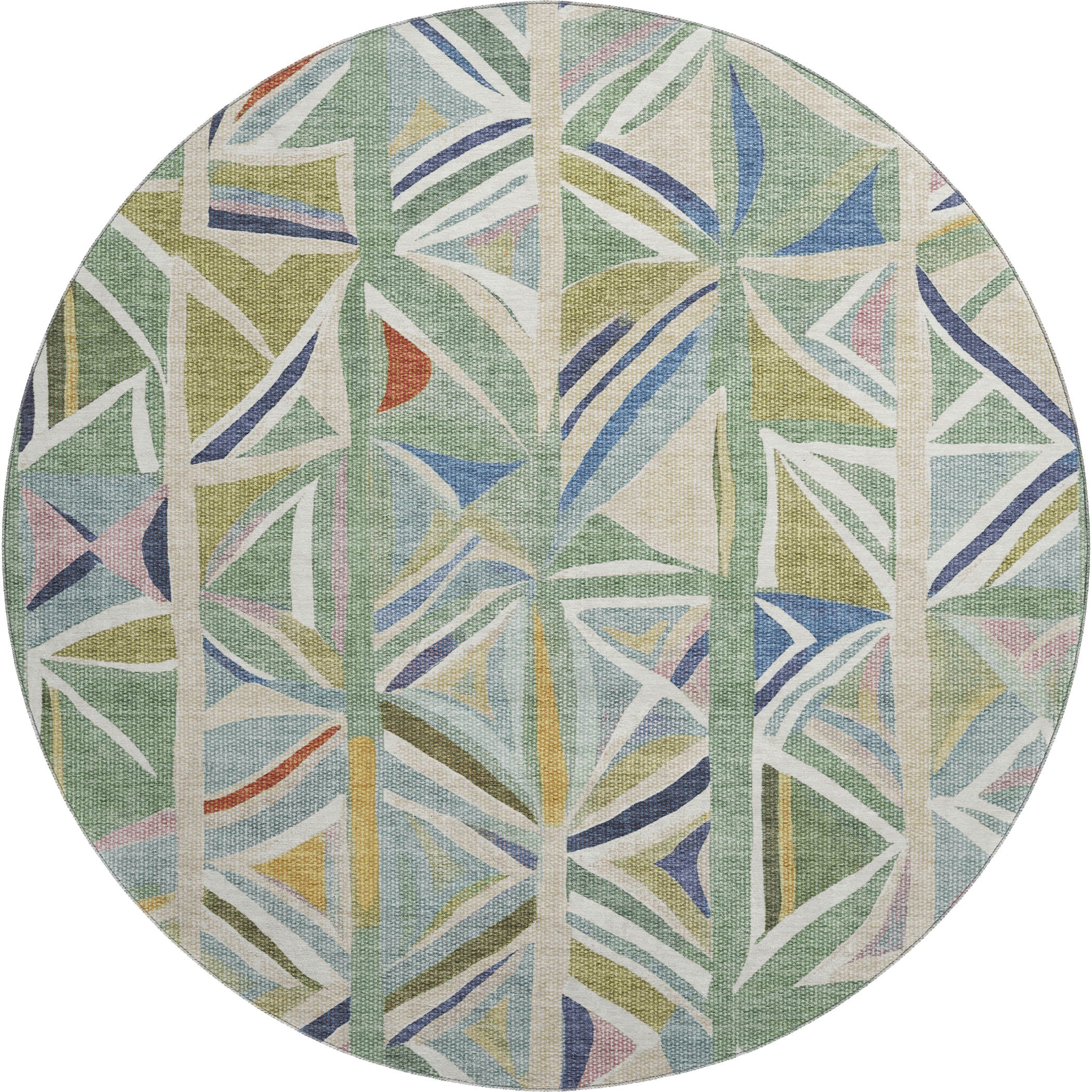 Split Machine Washable Transitional Sage Green Rug 8' x 8' #shape_Round