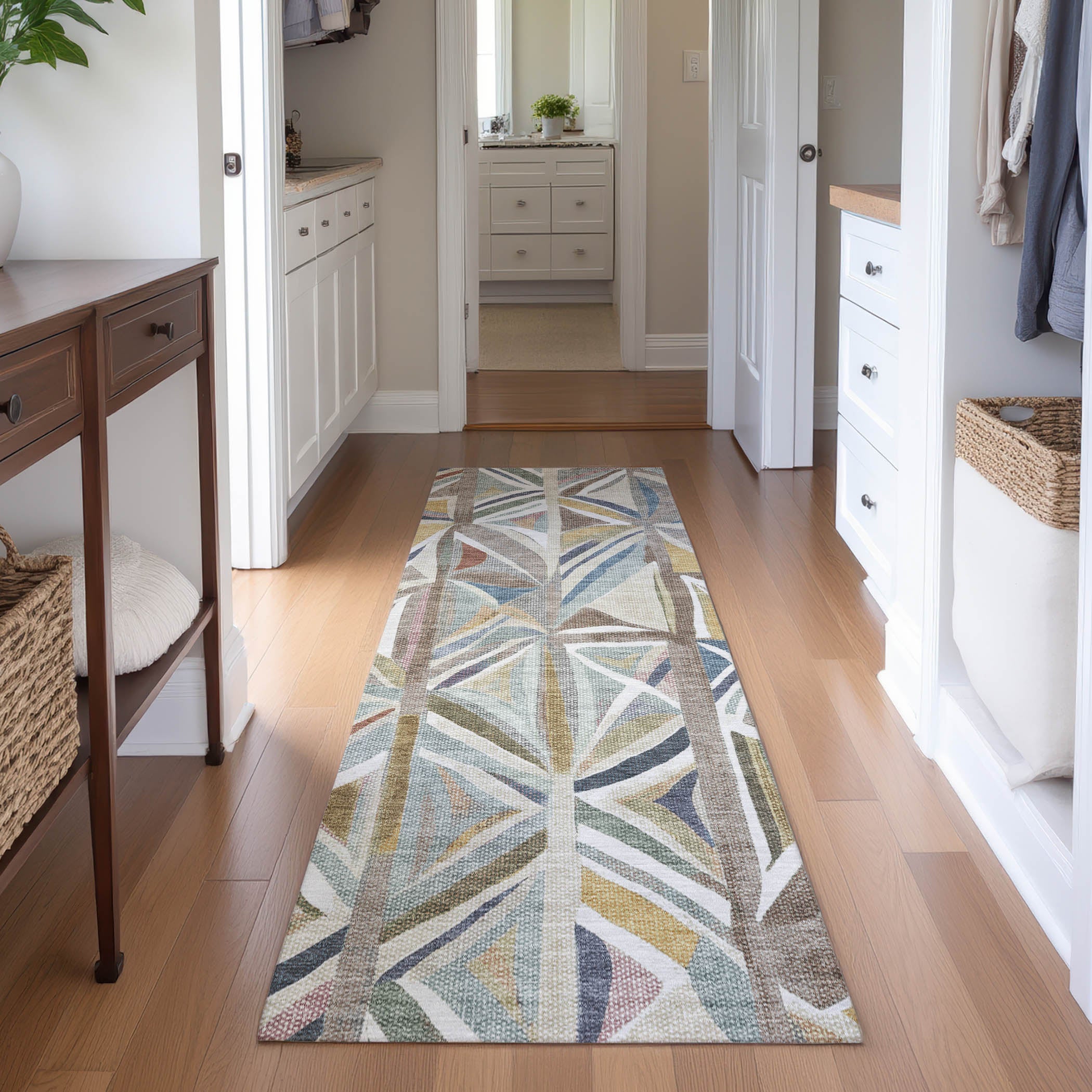 Split Machine Washable Transitional Taupe Brown Rug 2'3" x 7'6" #shape_Runner