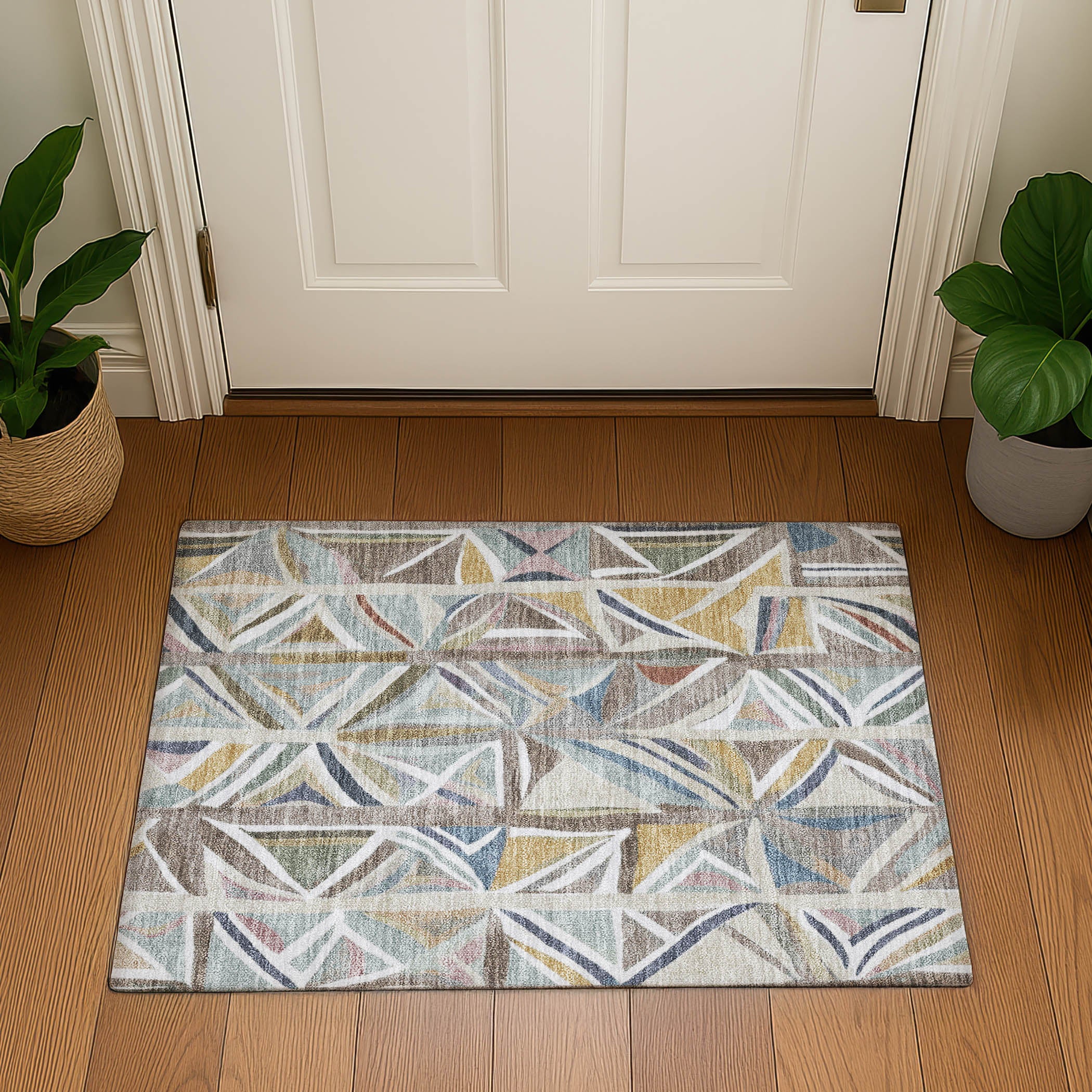 Split Machine Washable Transitional Taupe Brown Rug 1'8" x 2'6" #shape_Rectangle