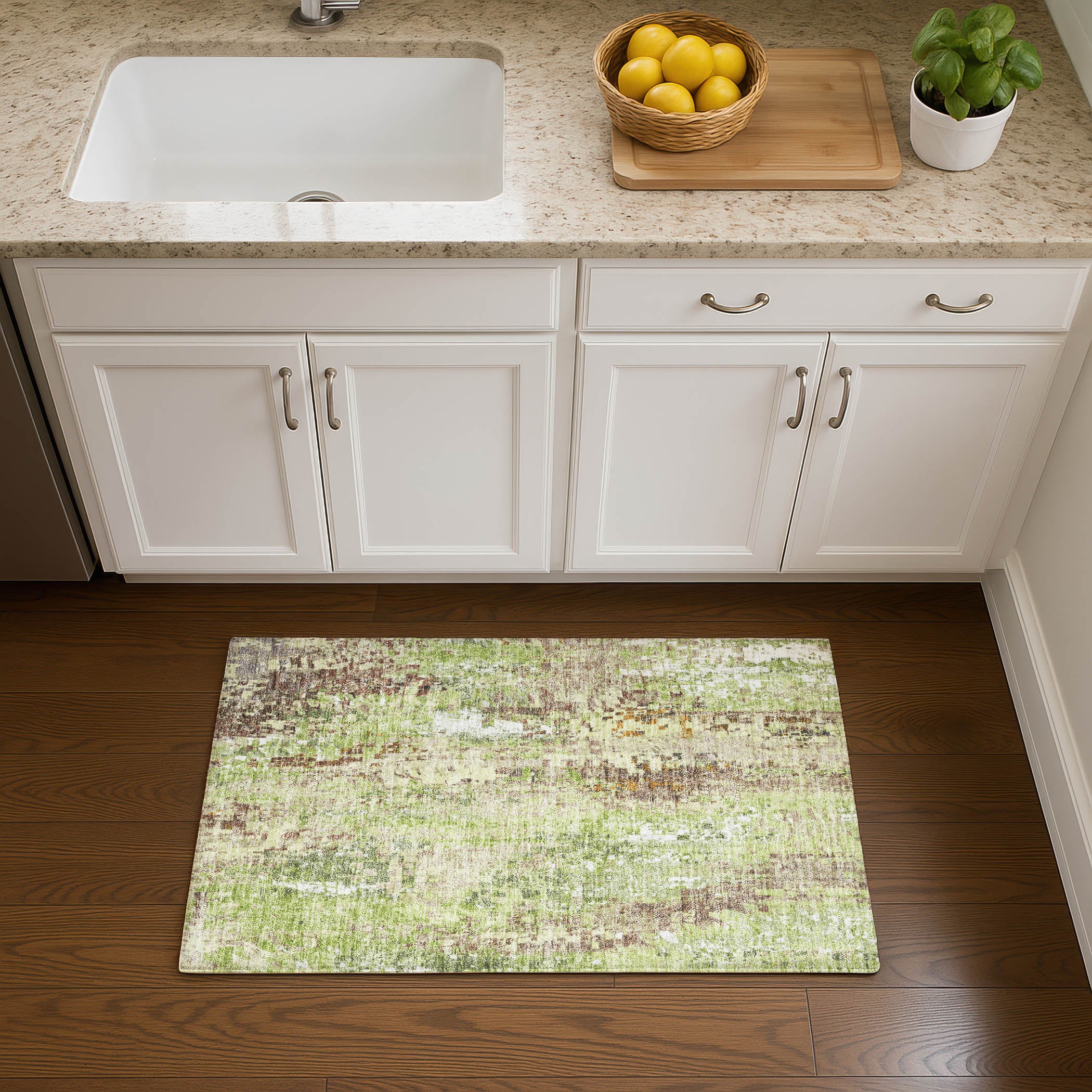 Lima Machine Washable Transitional Green Rug 1'8" x 2'6" #shape_Rectangle