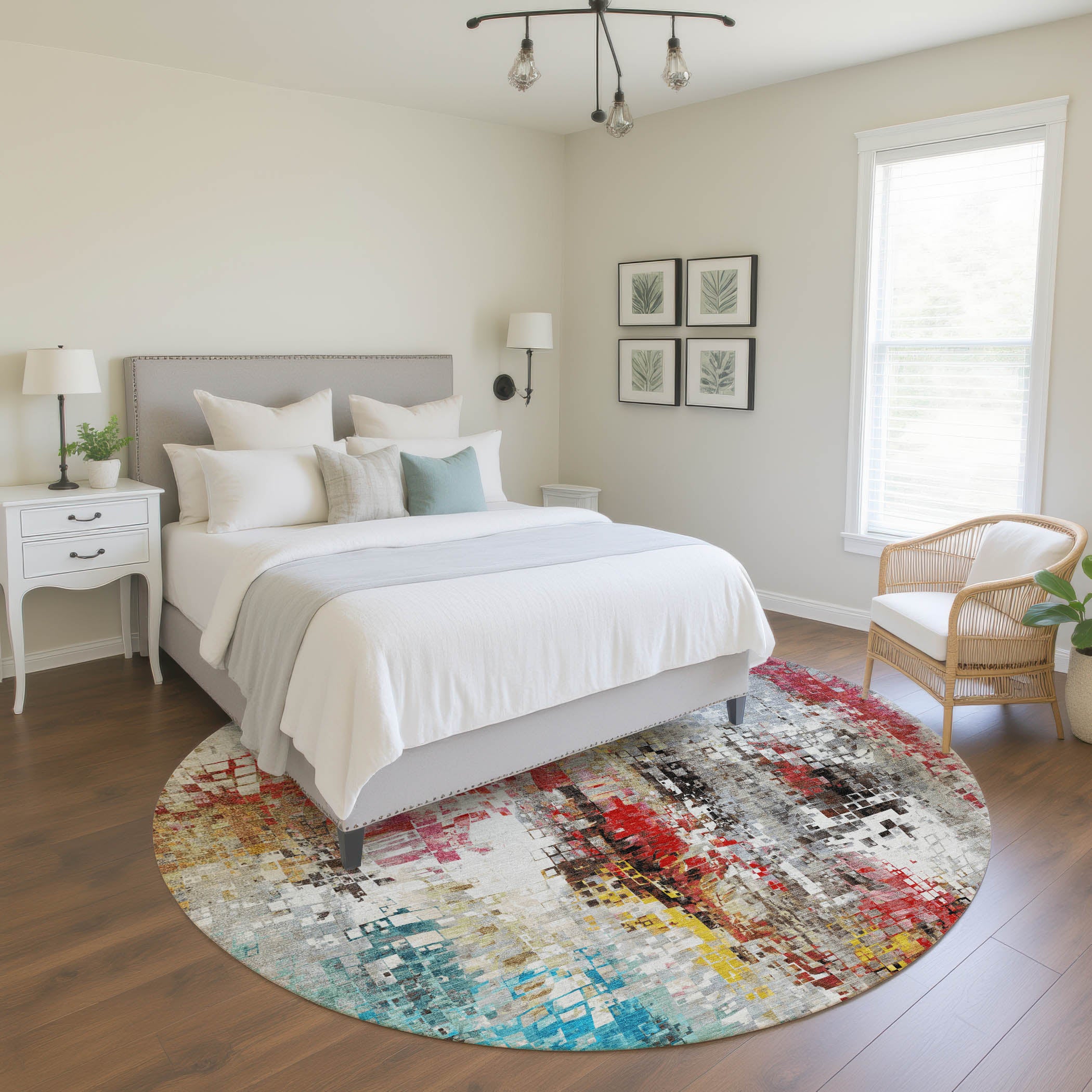 Lima Machine Washable Transitional Silver Gray Rug 8' x 8' #shape_Round