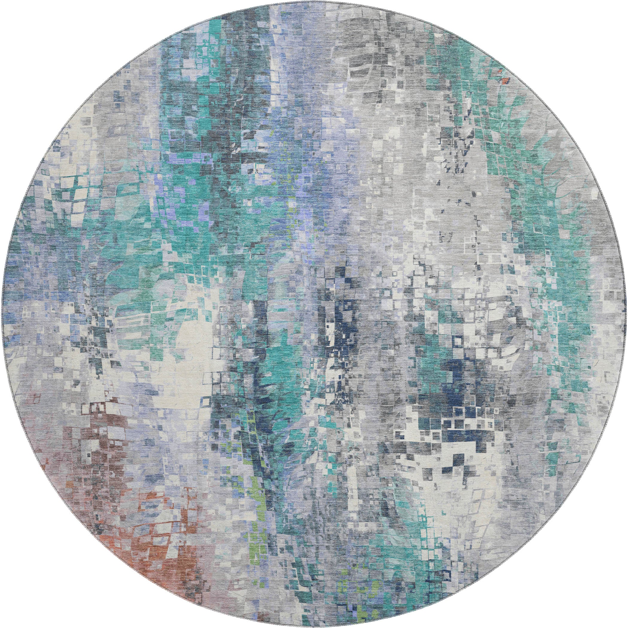 Lima Machine Washable Transitional Teal Rug 8' x 8' #shape_Round