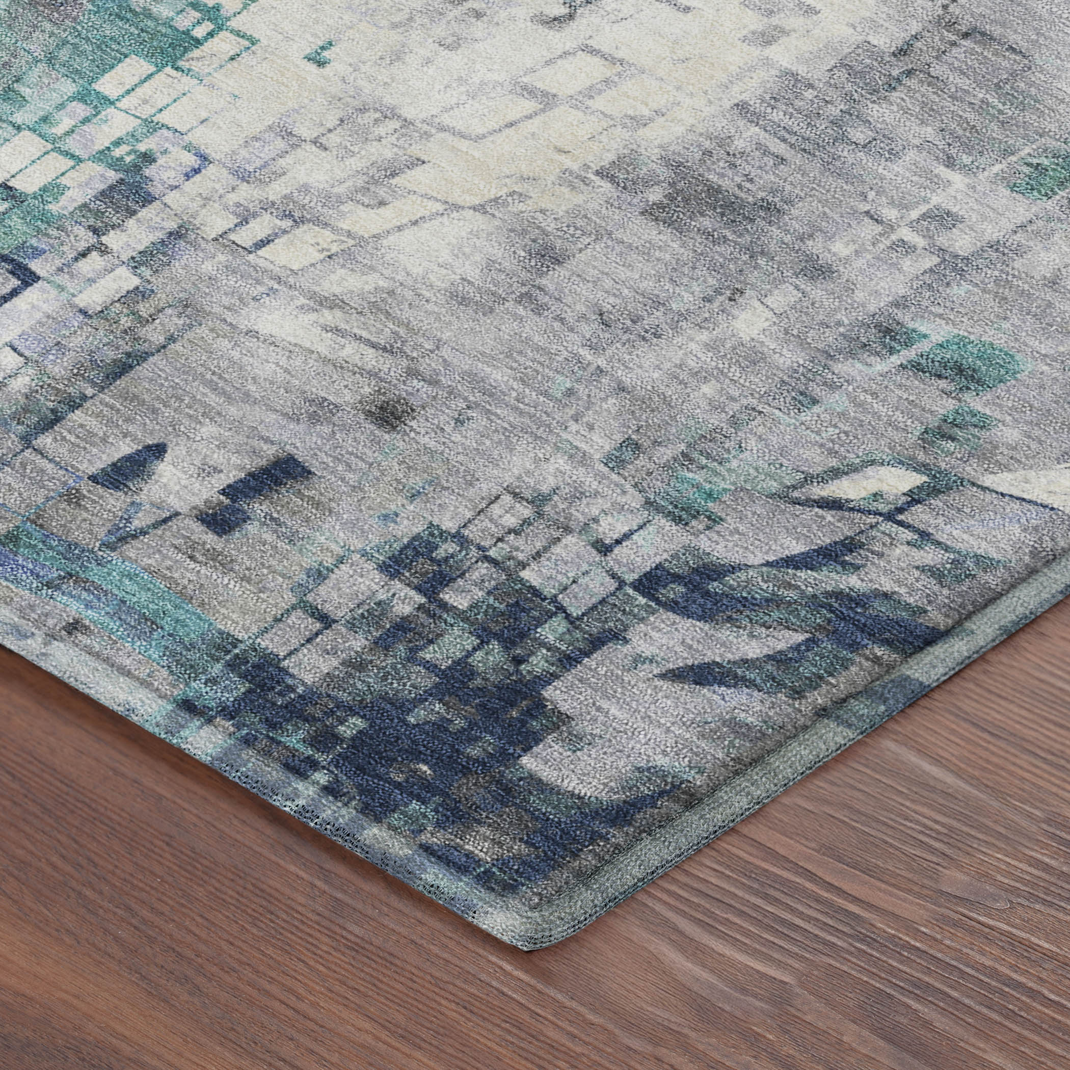 Lima Machine Washable Transitional Teal Rug 1'8" x 2'6" #shape_Rectangle