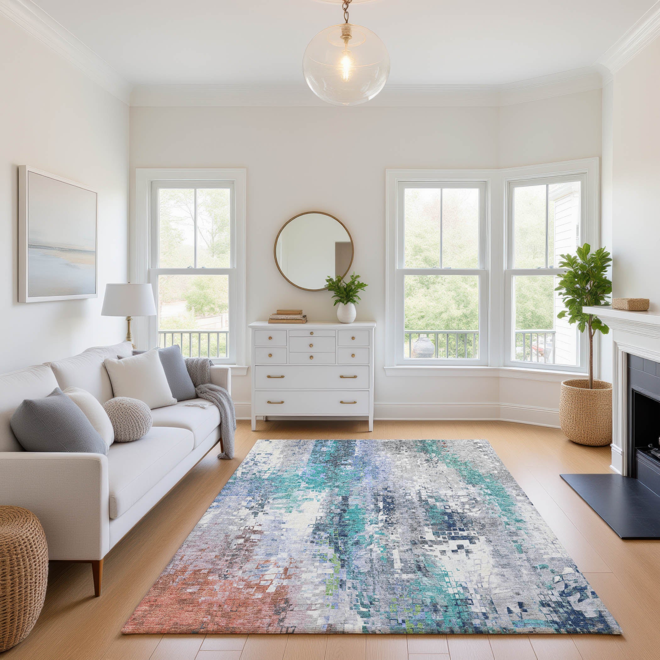Lima Machine Washable Transitional Teal Rug 2'6" x 3'10" #shape_Rectangle