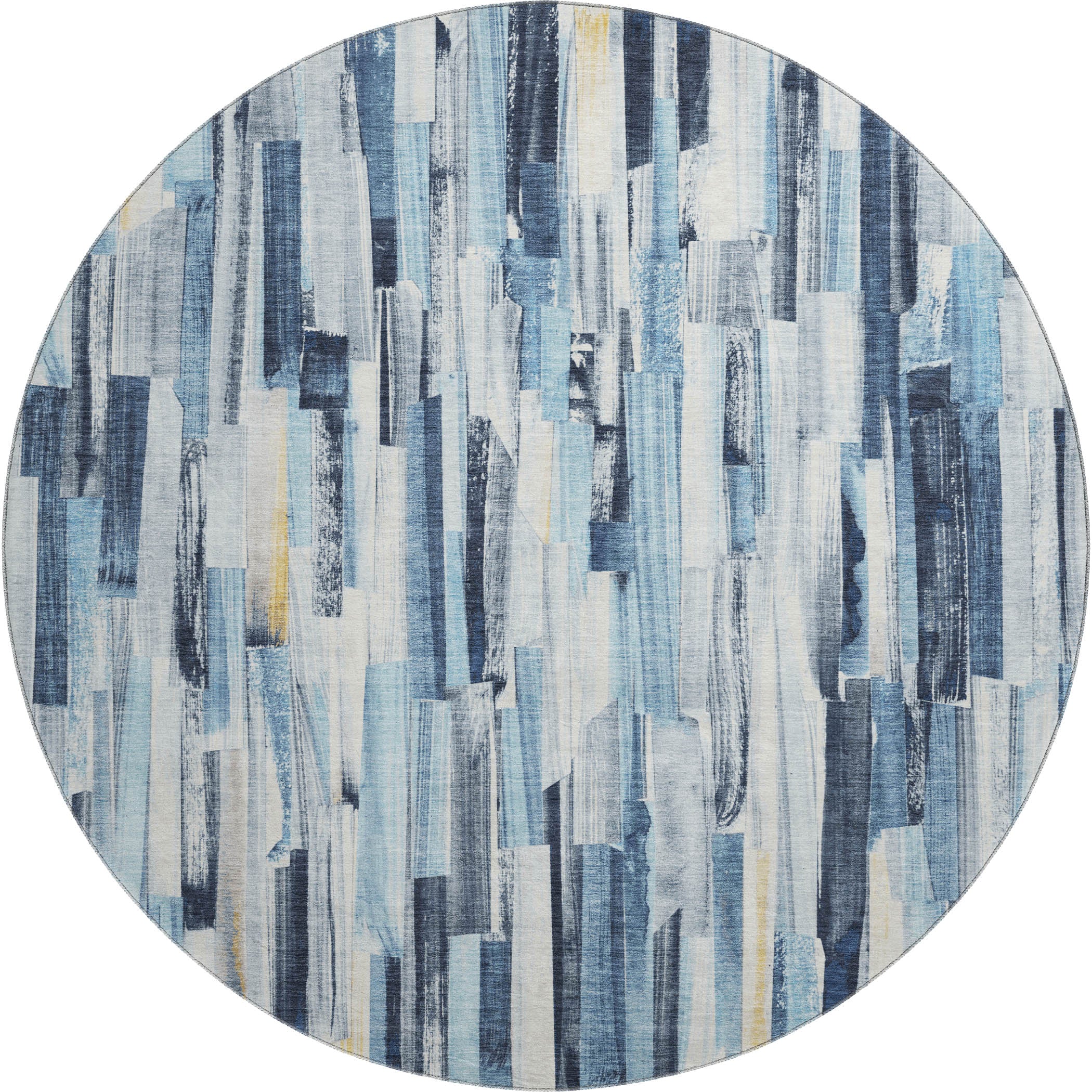 Seoul Machine Washable Transitional Denim Blue Rug 8' x 8' #shape_Round