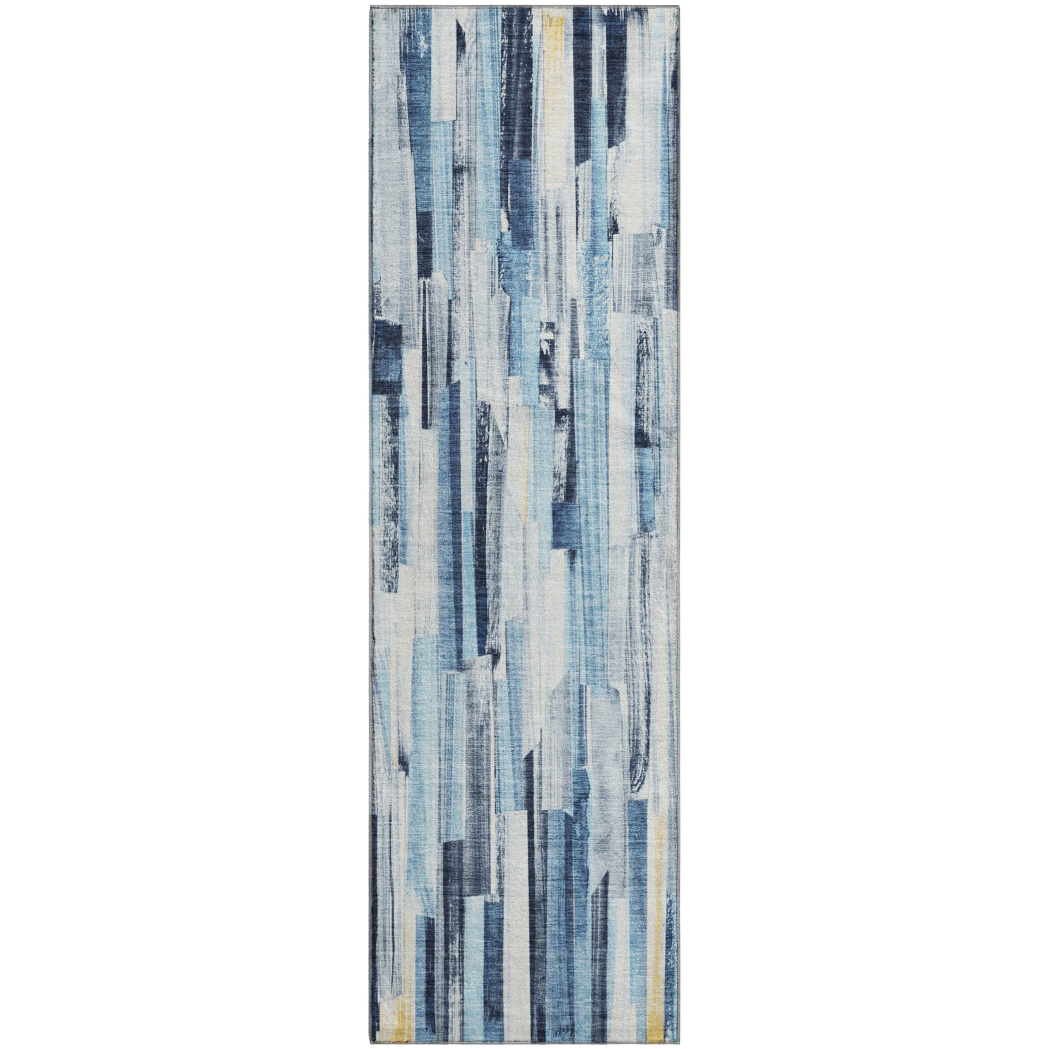 Seoul Machine Washable Transitional Denim Blue Rug 2'3" x 7'6" #shape_Runner