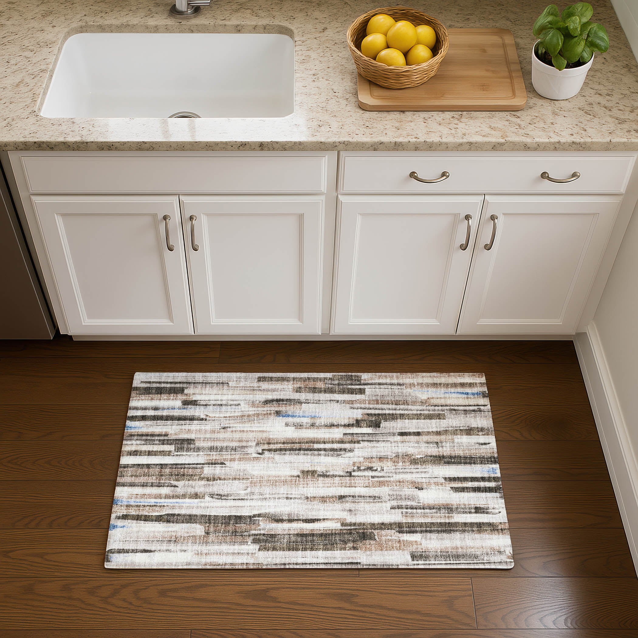 Seoul Machine Washable Transitional Khaki Brown Rug 1'8" x 2'6" #shape_Rectangle