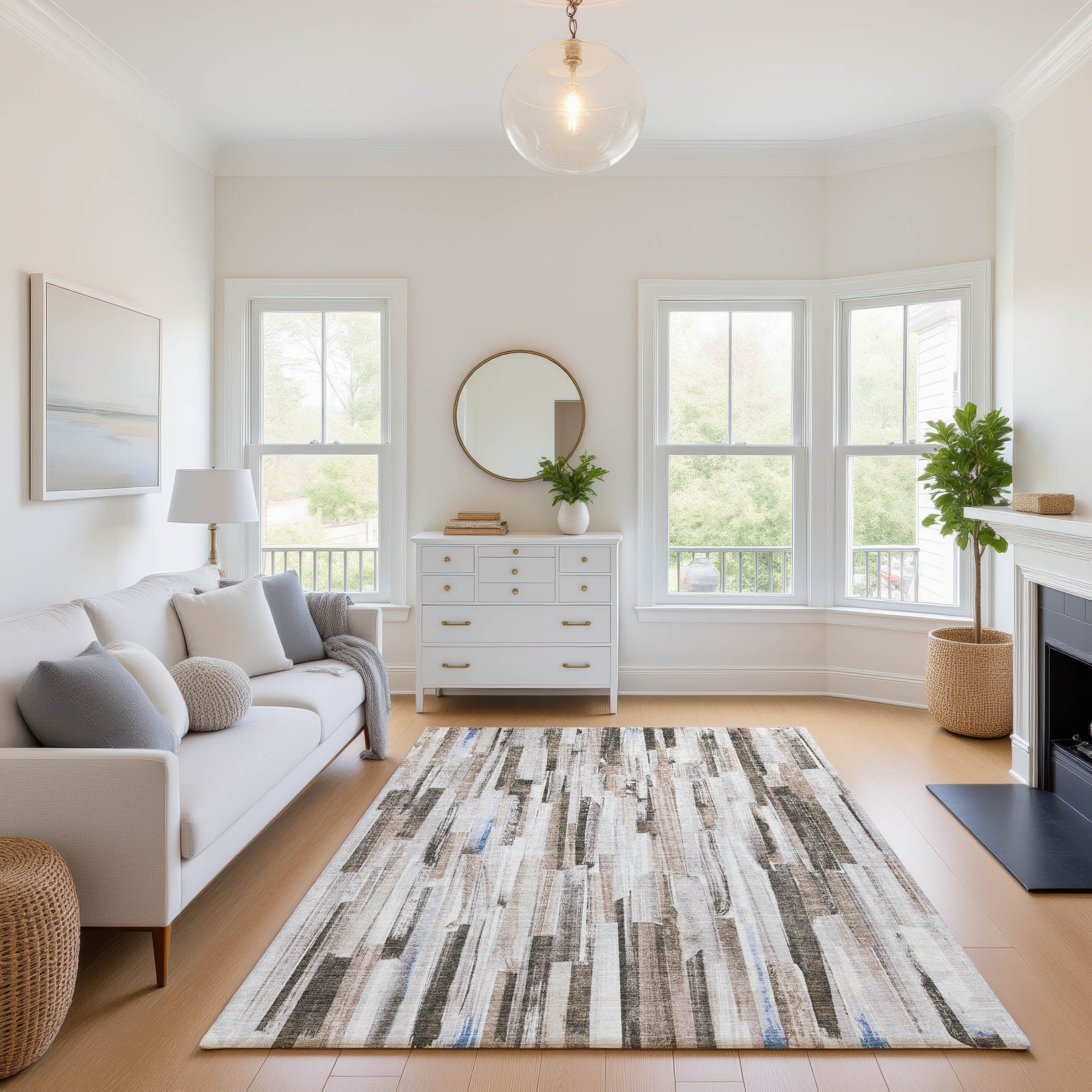 Seoul Machine Washable Transitional Khaki Brown Rug 2'6" x 3'10" #shape_Rectangle