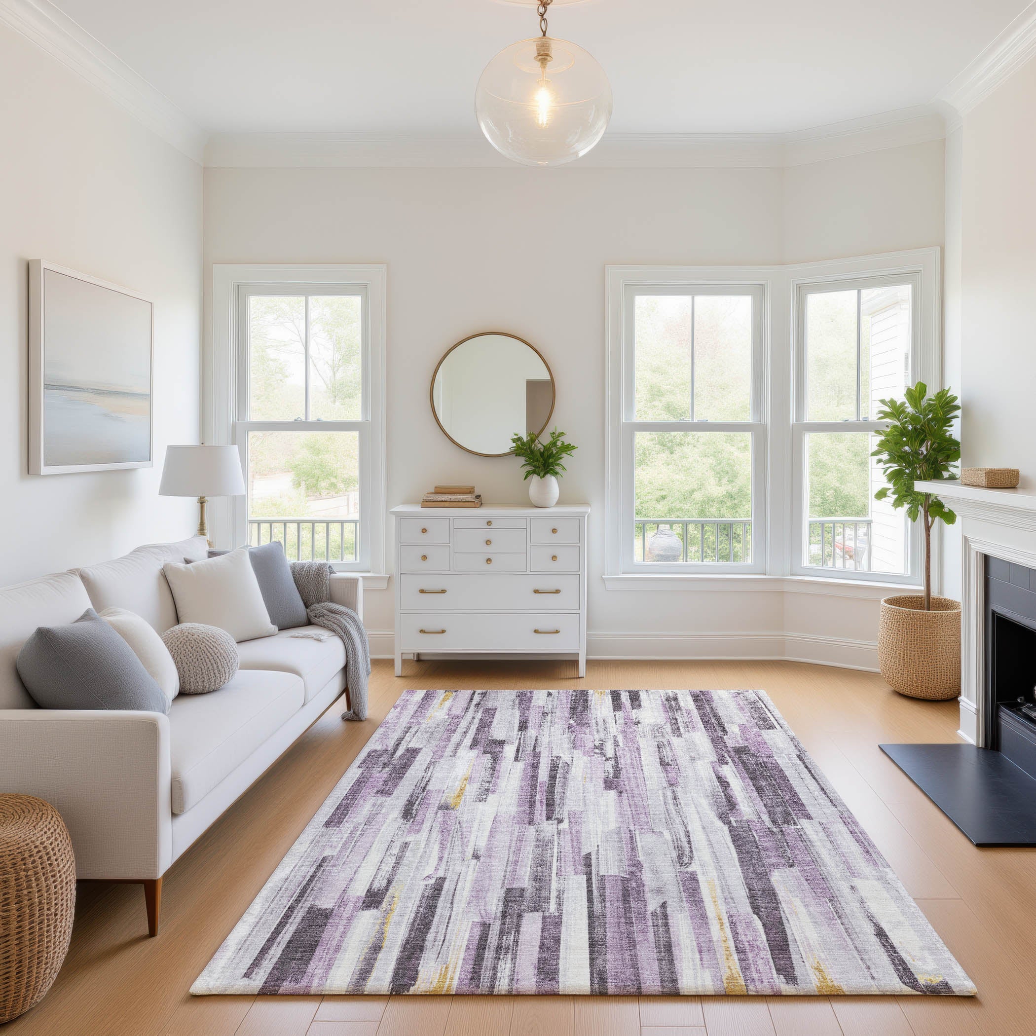 Seoul Machine Washable Transitional Lavender Purple Rug 2'6" x 3'10" #shape_Rectangle