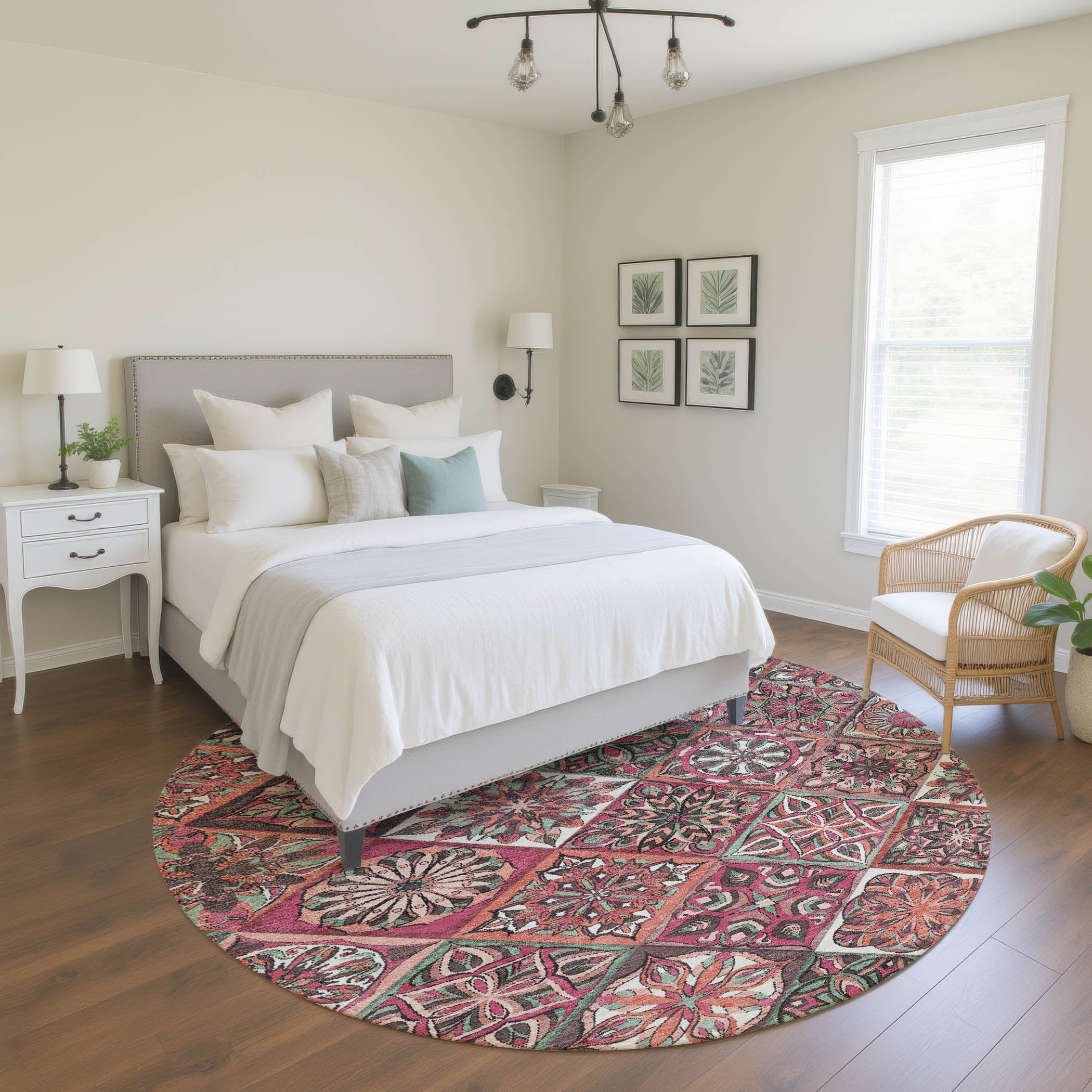 Tallinn Machine Washable Transitional Blush Pink Rug 8' x 8' #shape_Round