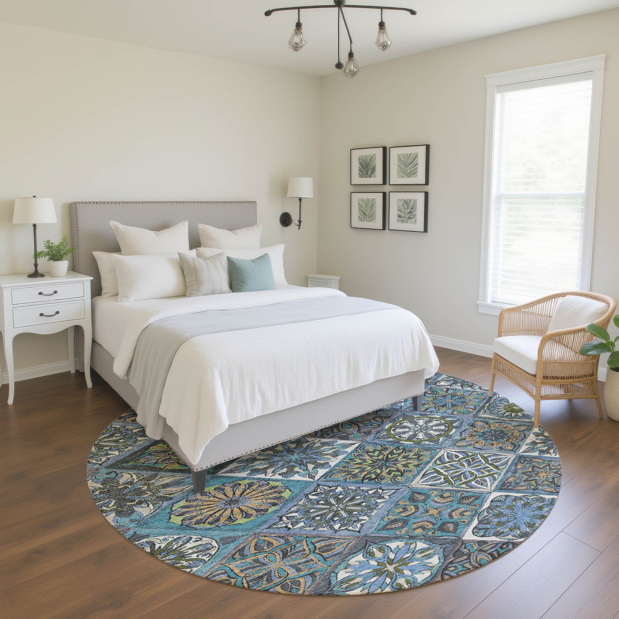 Tallinn Machine Washable Transitional Denim Blue Rug 8' x 8' #shape_Round