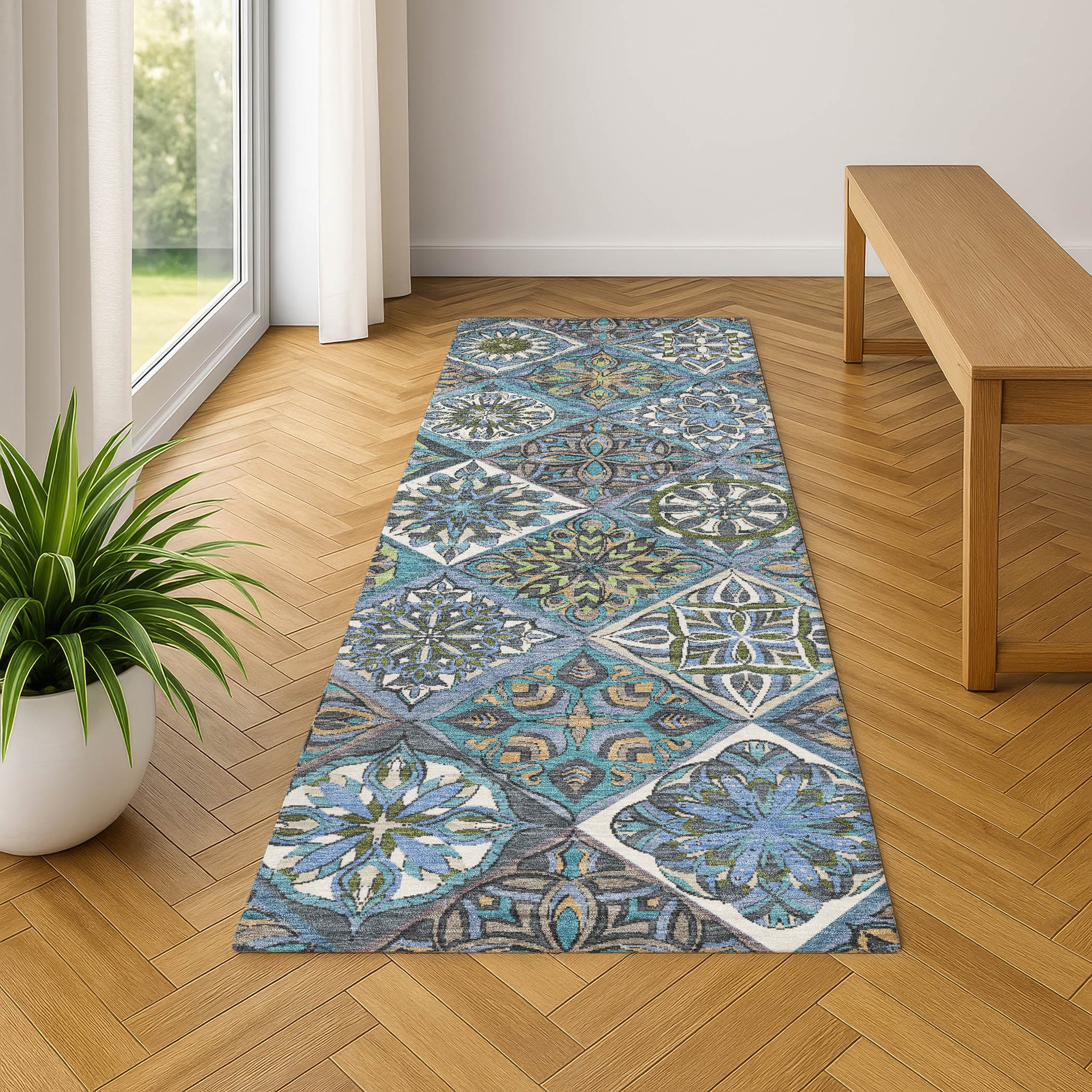 Tallinn Machine Washable Transitional Denim Blue Rug 2'3" x 7'6" #shape_Runner