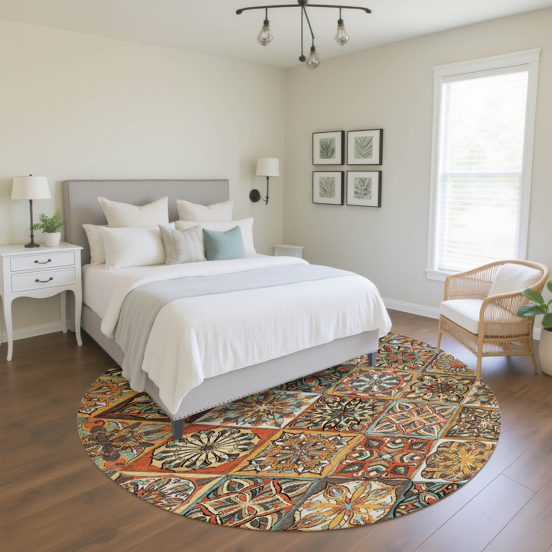 Tallinn Machine Washable Transitional Gold Rug 8' x 8' #shape_Round