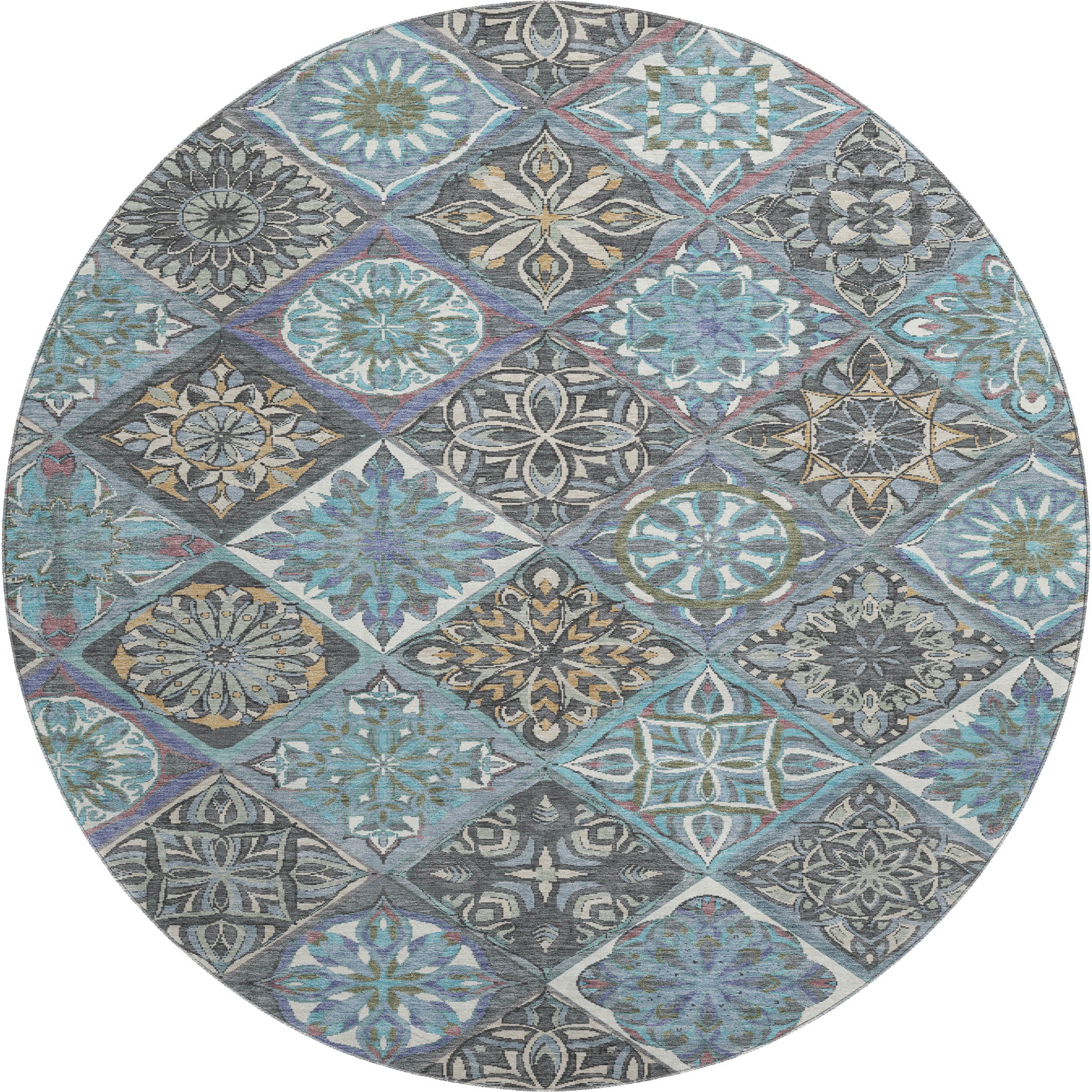 Tallinn Machine Washable Transitional Teal Rug 8' x 8' #shape_Round