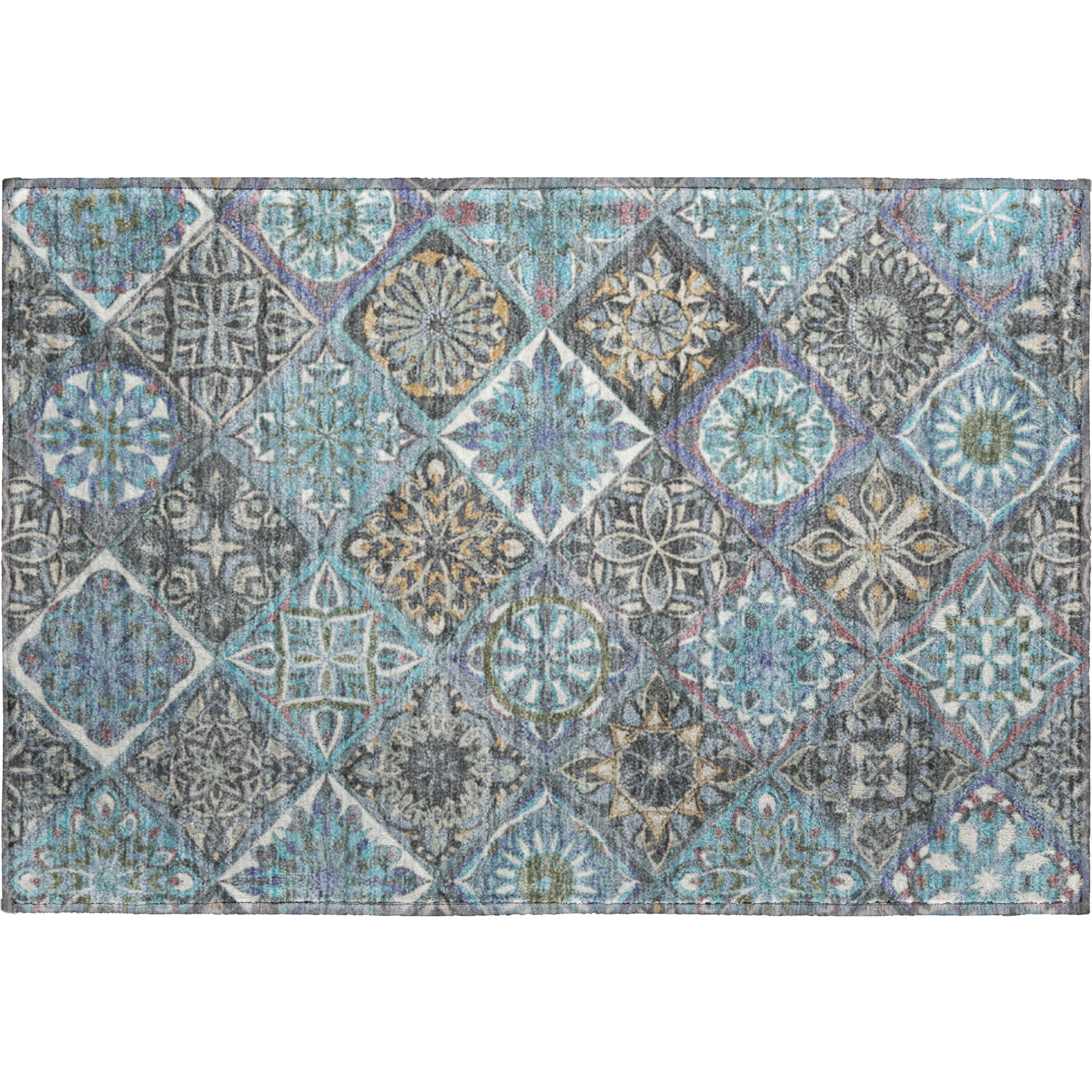 Tallinn Machine Washable Transitional Teal Rug 1'8" x 2'6" #shape_Rectangle