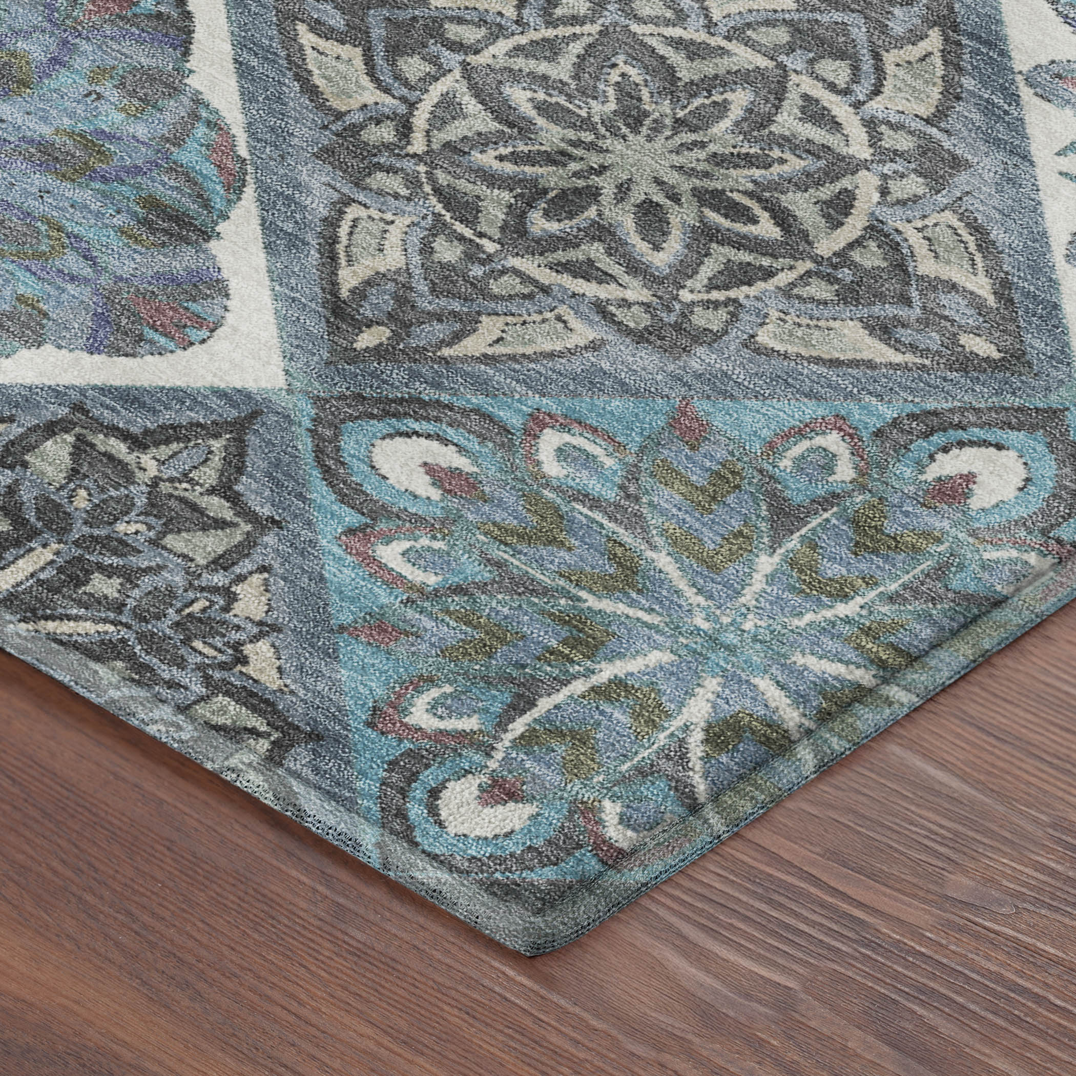 Tallinn Machine Washable Transitional Teal Rug 1'8" x 2'6" #shape_Rectangle