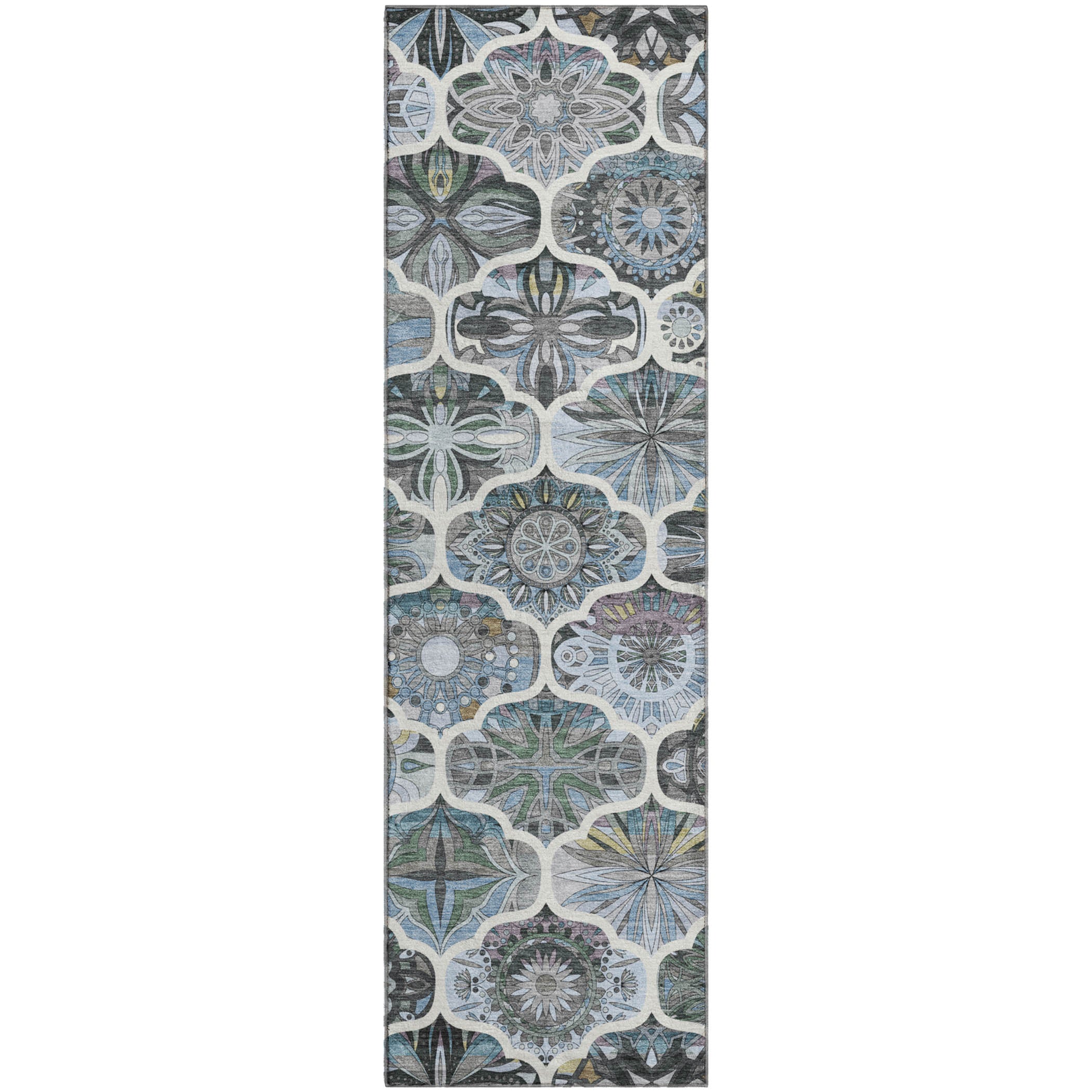 Montevideo Machine Washable Transitional Blue Rug 2'3" x 7'6" #shape_Runner
