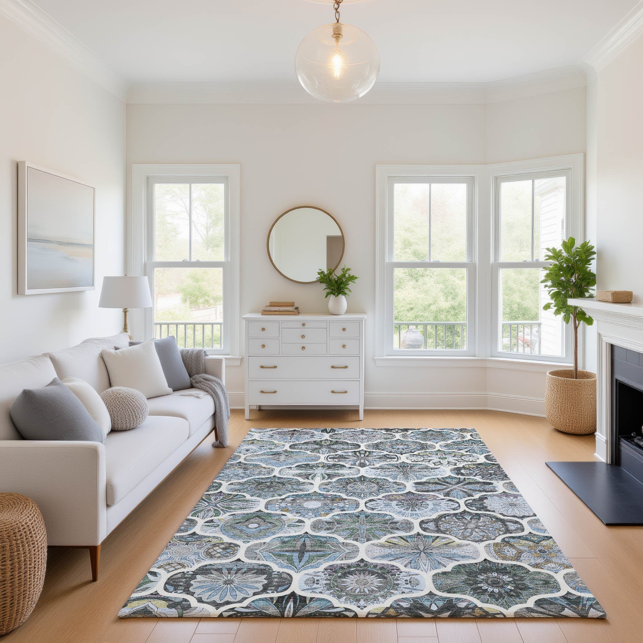 Montevideo Machine Washable Transitional Blue Rug 2'6" x 3'10" #shape_Rectangle