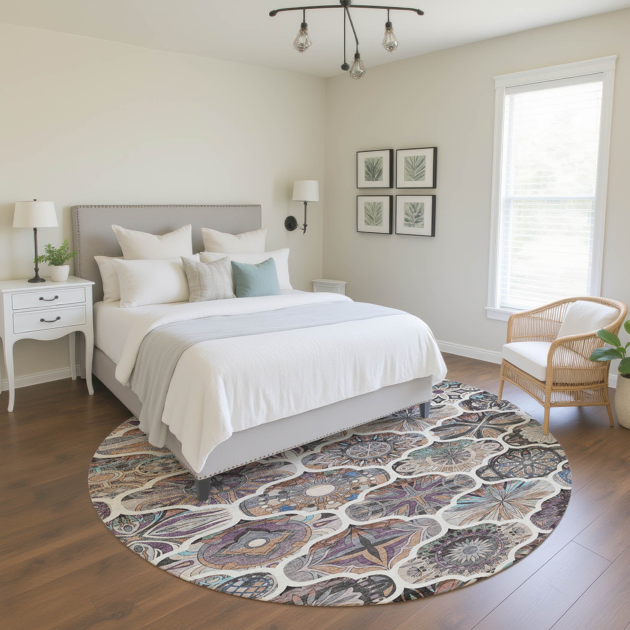 Montevideo Machine Washable Transitional Gray Rug 8' x 8' #shape_Round
