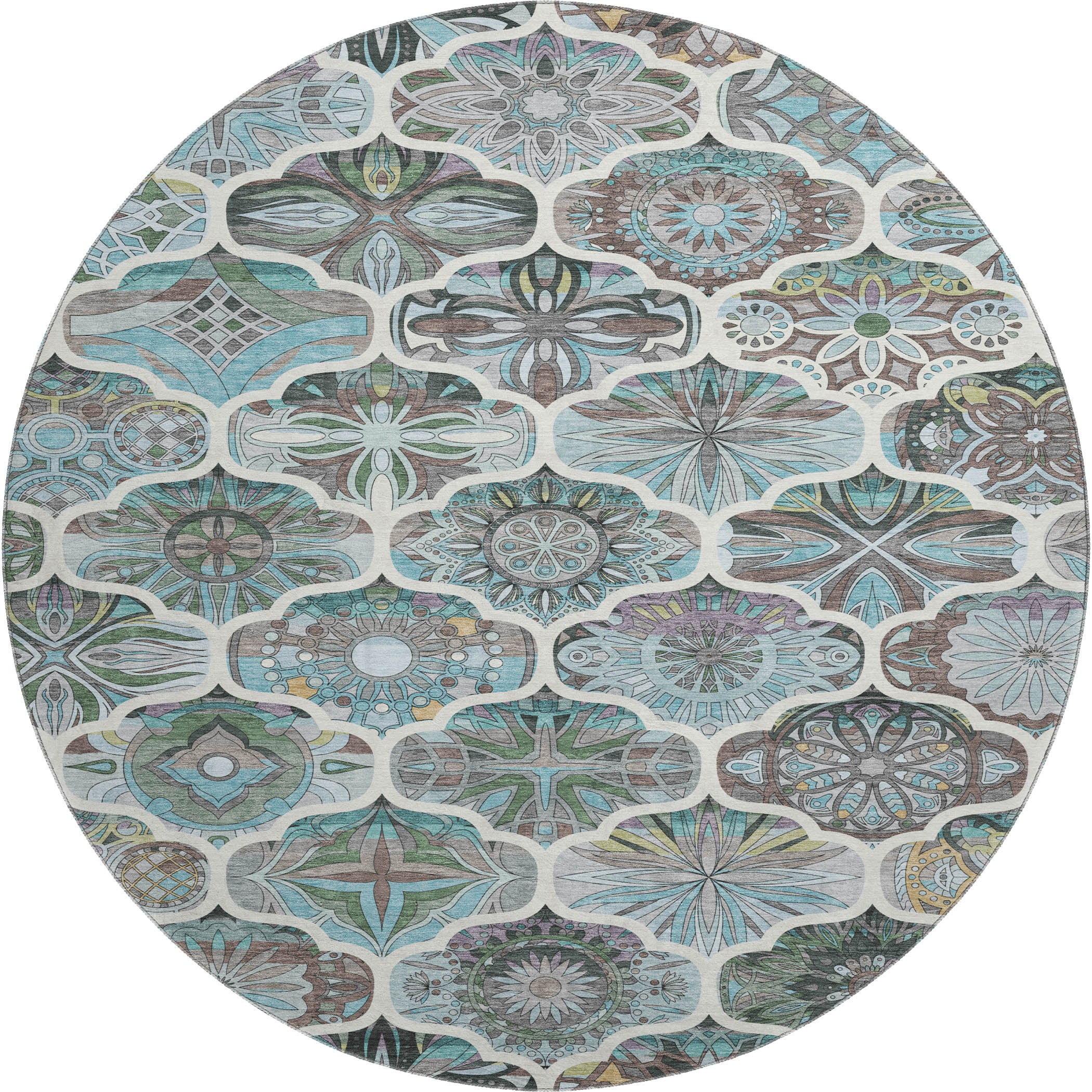 Montevideo Machine Washable Transitional Teal Rug 8' x 8' #shape_Round