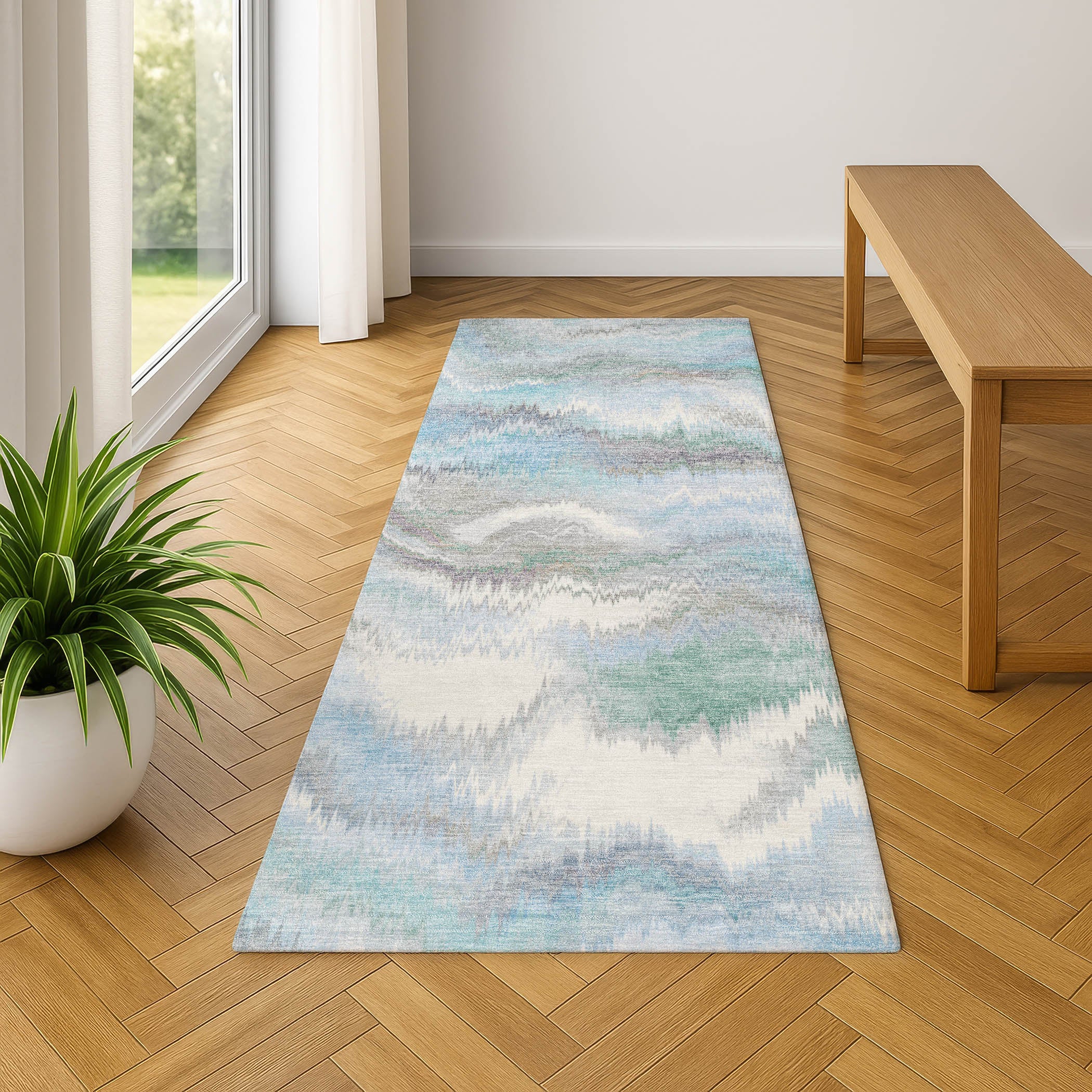 Sintra Machine Washable Transitional Denim Blue Rug 2'3" x 7'6" #shape_Runner