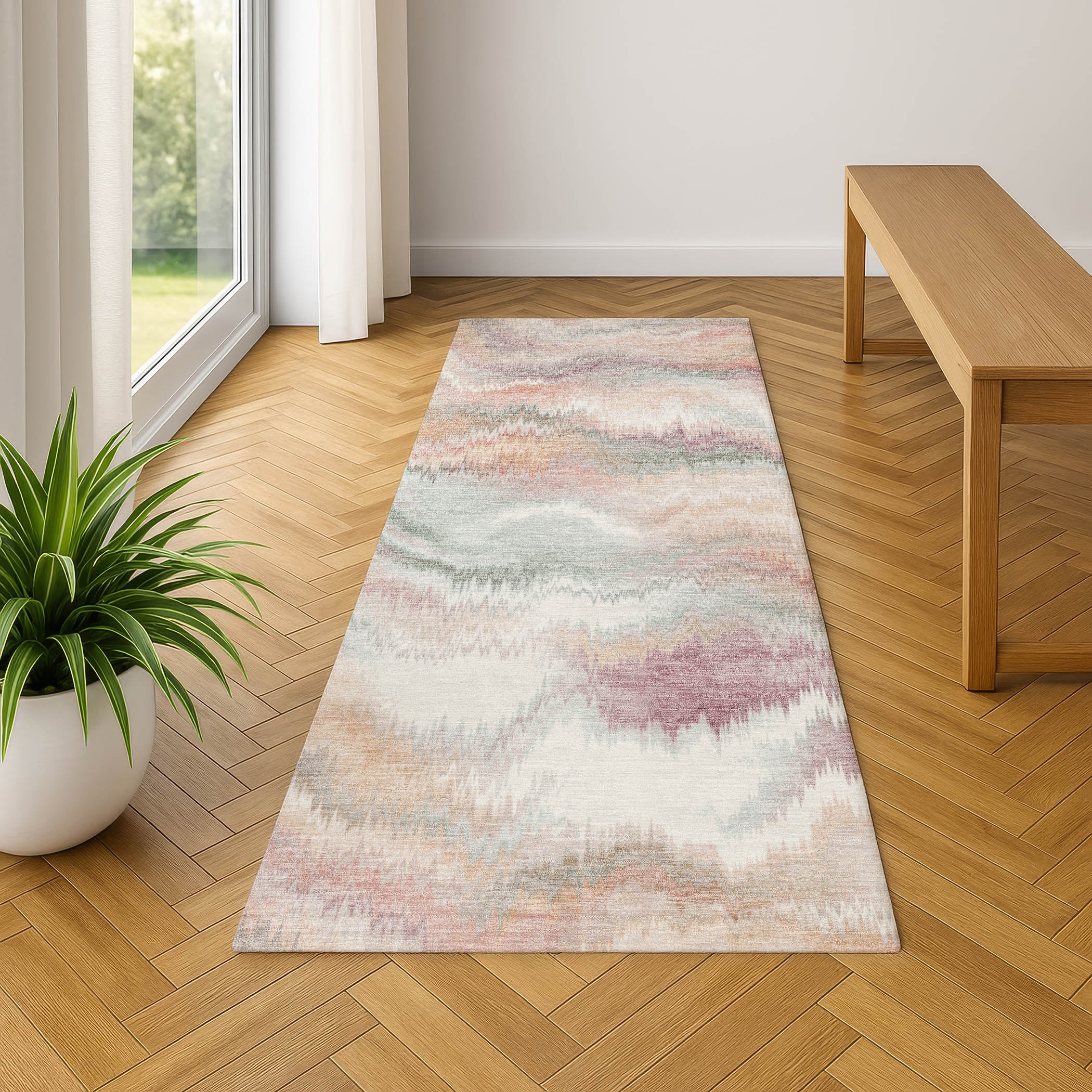 Sintra Machine Washable Transitional Peach Orange Rug 2'3" x 7'6" #shape_Runner