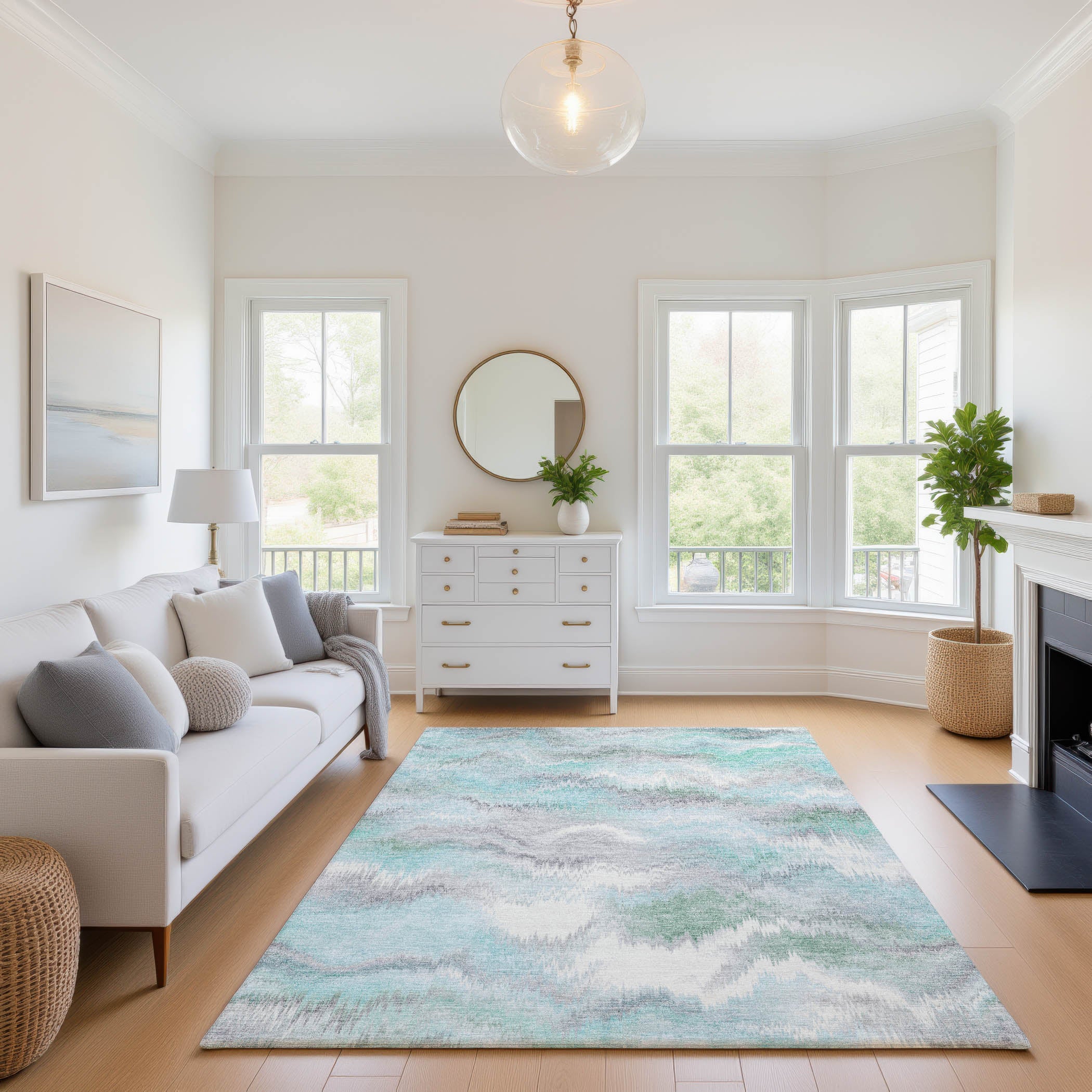 Sintra Machine Washable Transitional Teal Rug 2'6" x 3'10" #shape_Rectangle