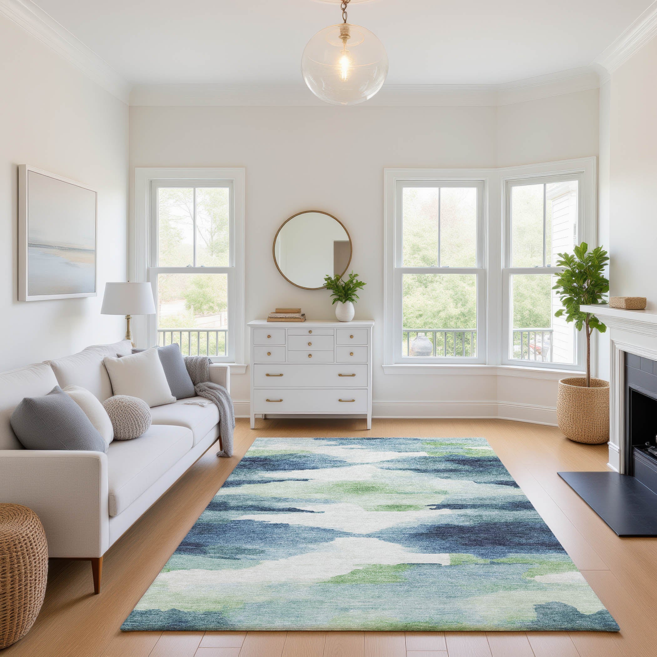 Dubrovnik Machine Washable Transitional Blue Rug 2'6" x 3'10" #shape_Rectangle