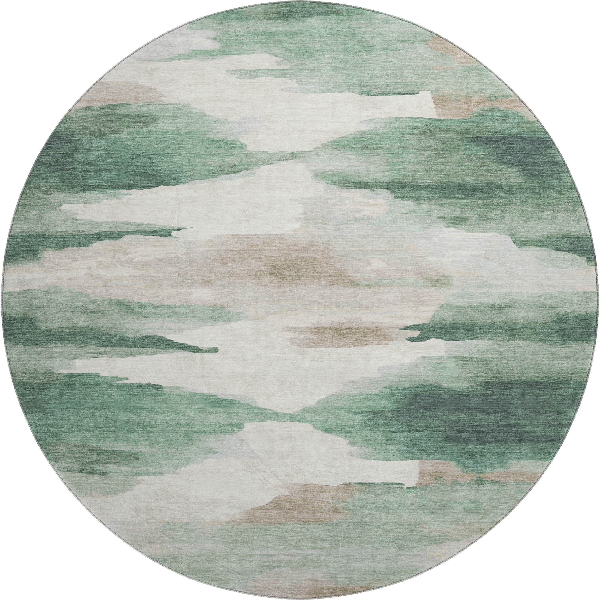 Dubrovnik Machine Washable Transitional Green Rug 8' x 8' #shape_Round