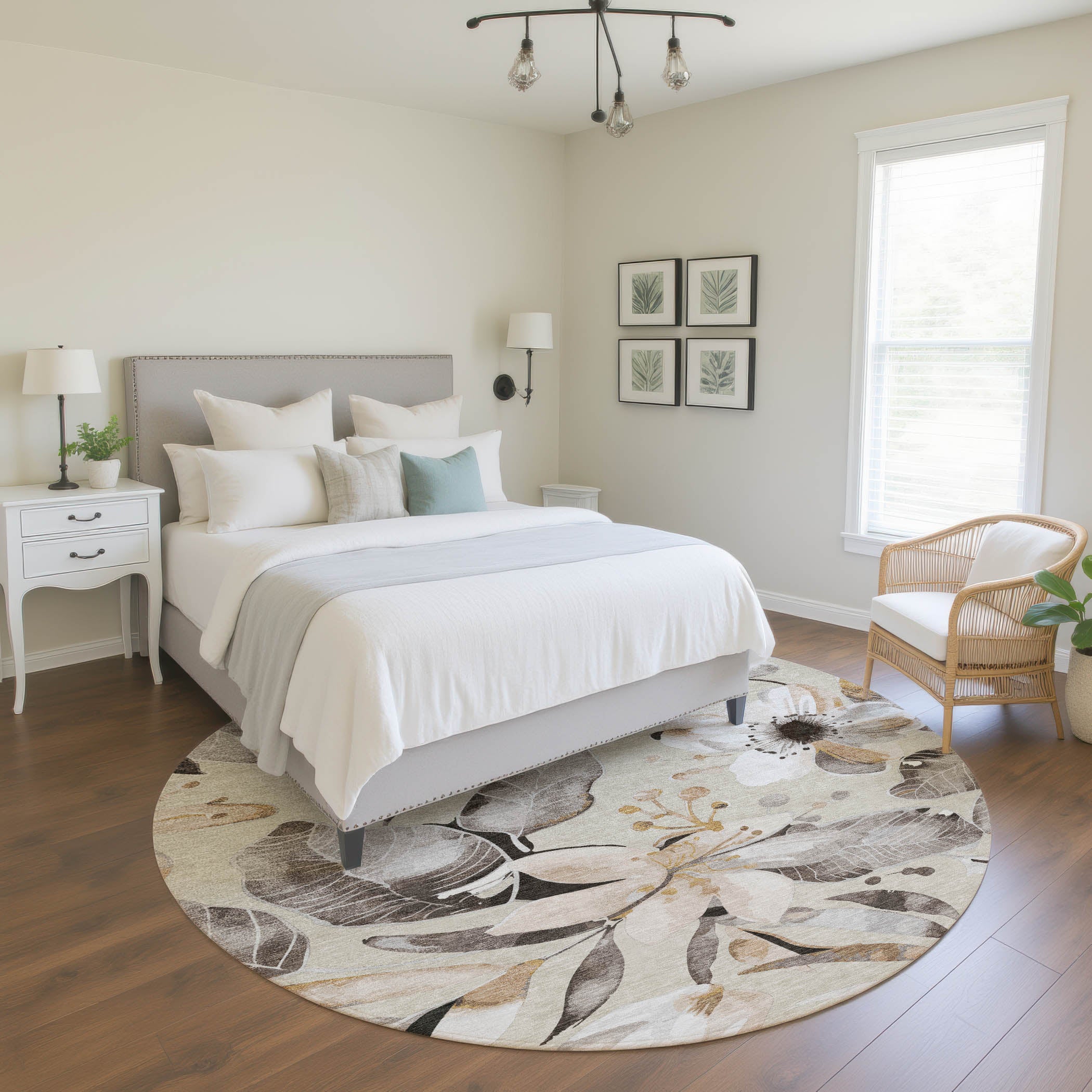 Nairobi Machine Washable Transitional Beige Brown Rug 8' x 8' #shape_Round