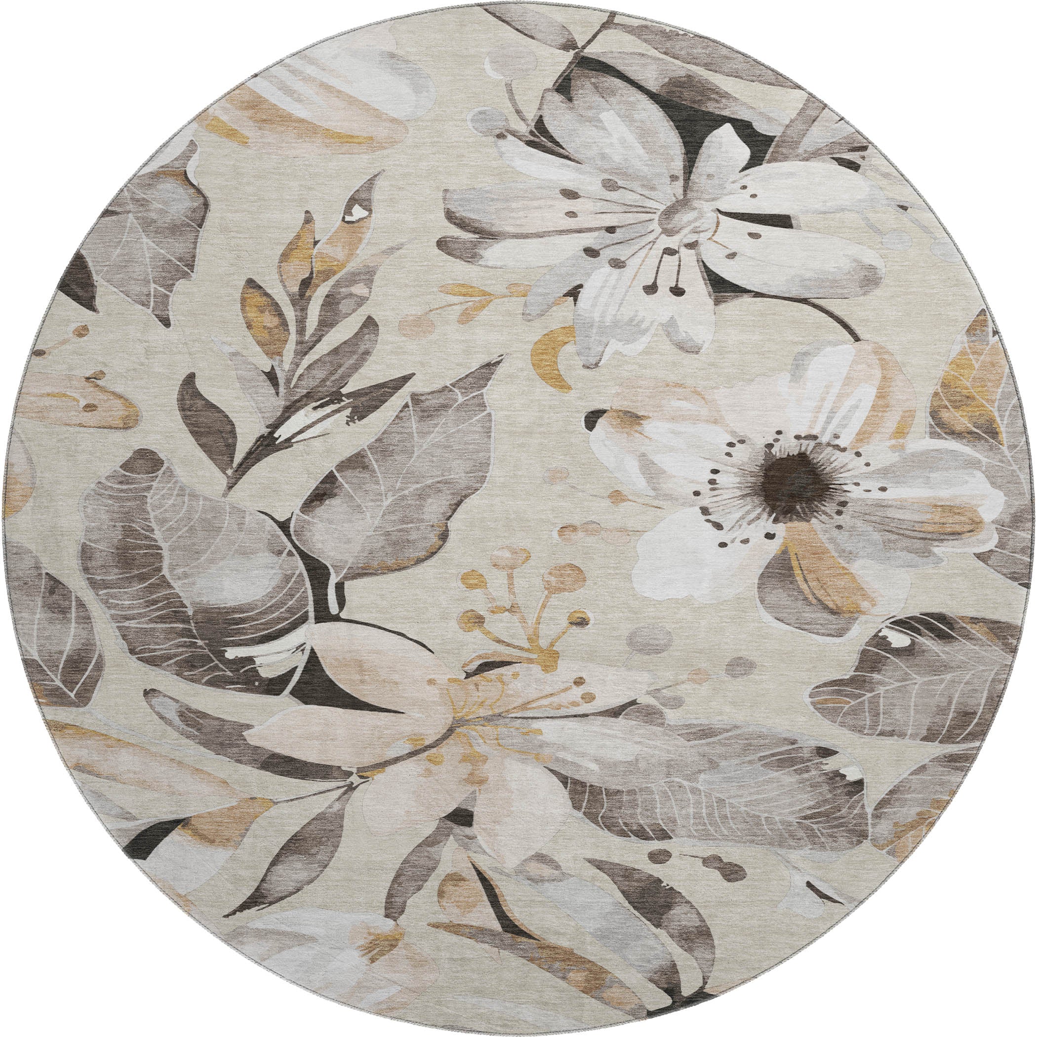 Nairobi Machine Washable Transitional Beige Brown Rug 8' x 8' #shape_Round