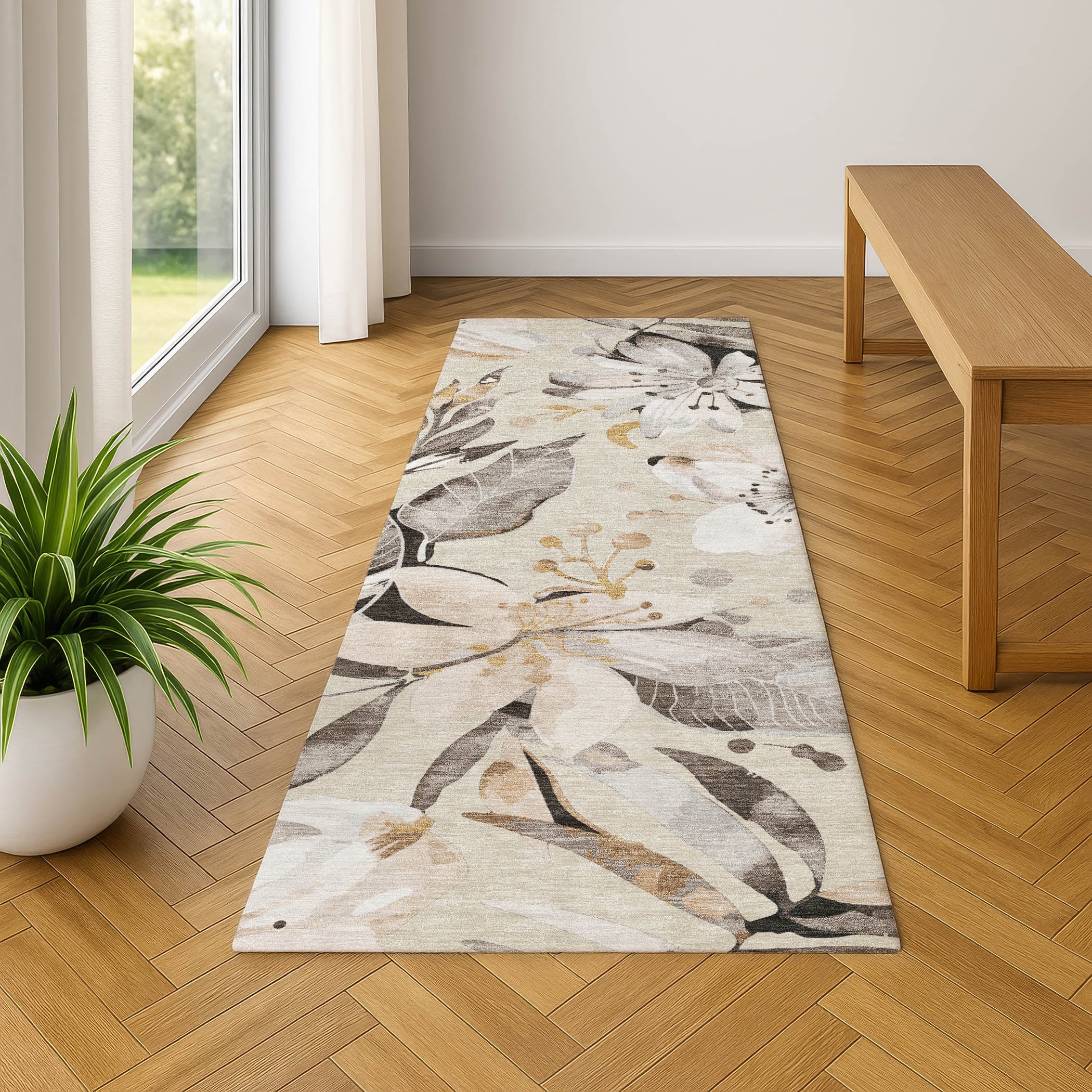 Nairobi Machine Washable Transitional Beige Brown Rug 2'3" x 7'6" #shape_Runner