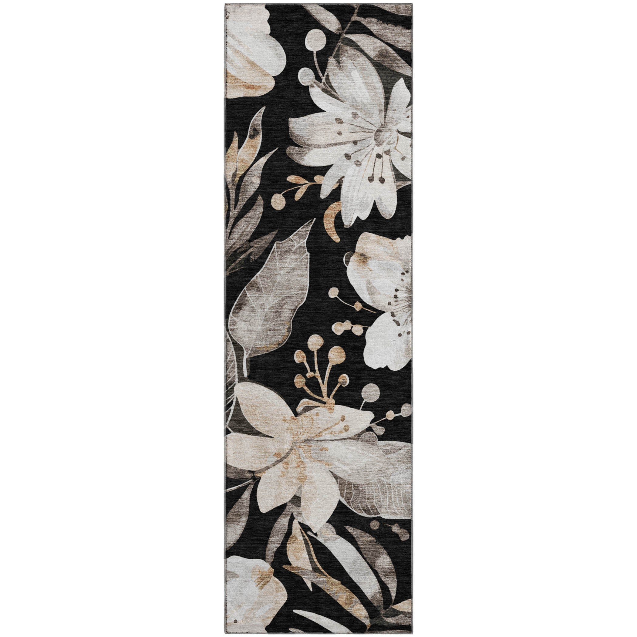 Nairobi Machine Washable Transitional Black Rug 2'3" x 7'6" #shape_Runner