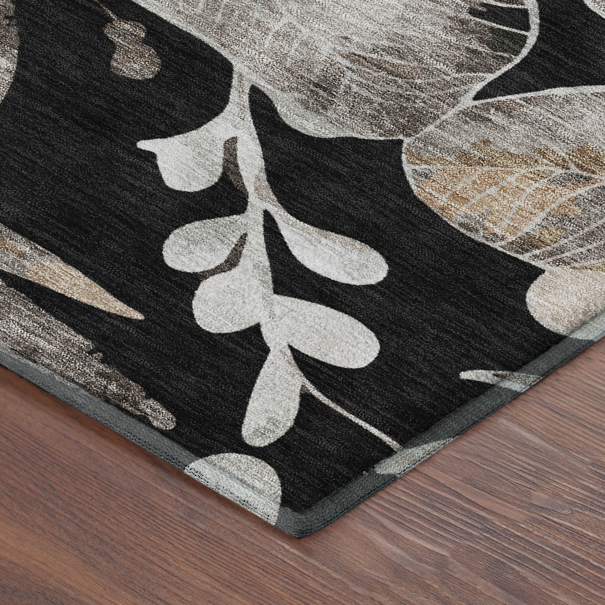 Nairobi Machine Washable Transitional Black Rug 1'8" x 2'6" #shape_Rectangle