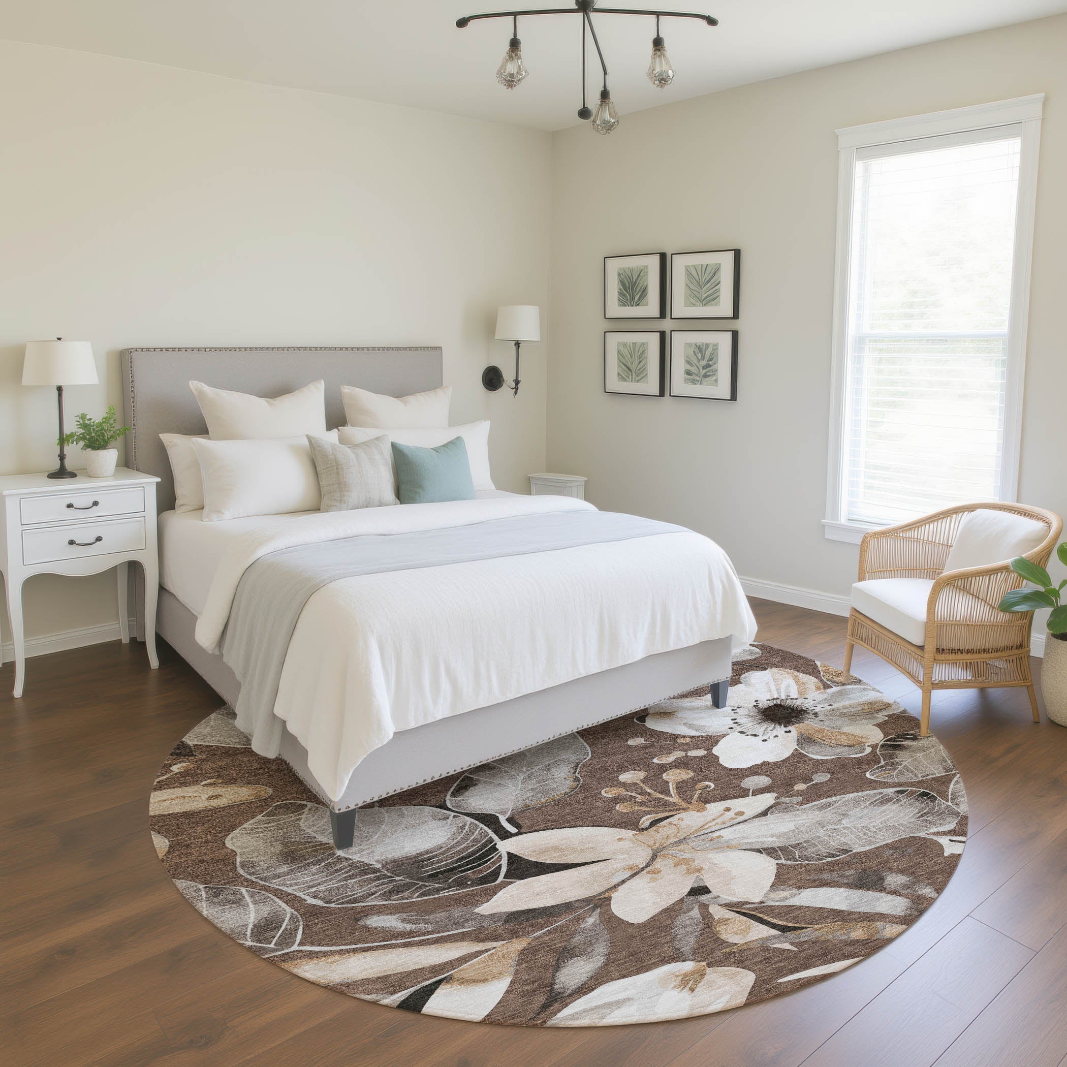 Nairobi Machine Washable Transitional Chocolate Brown Rug 8' x 8' #shape_Round