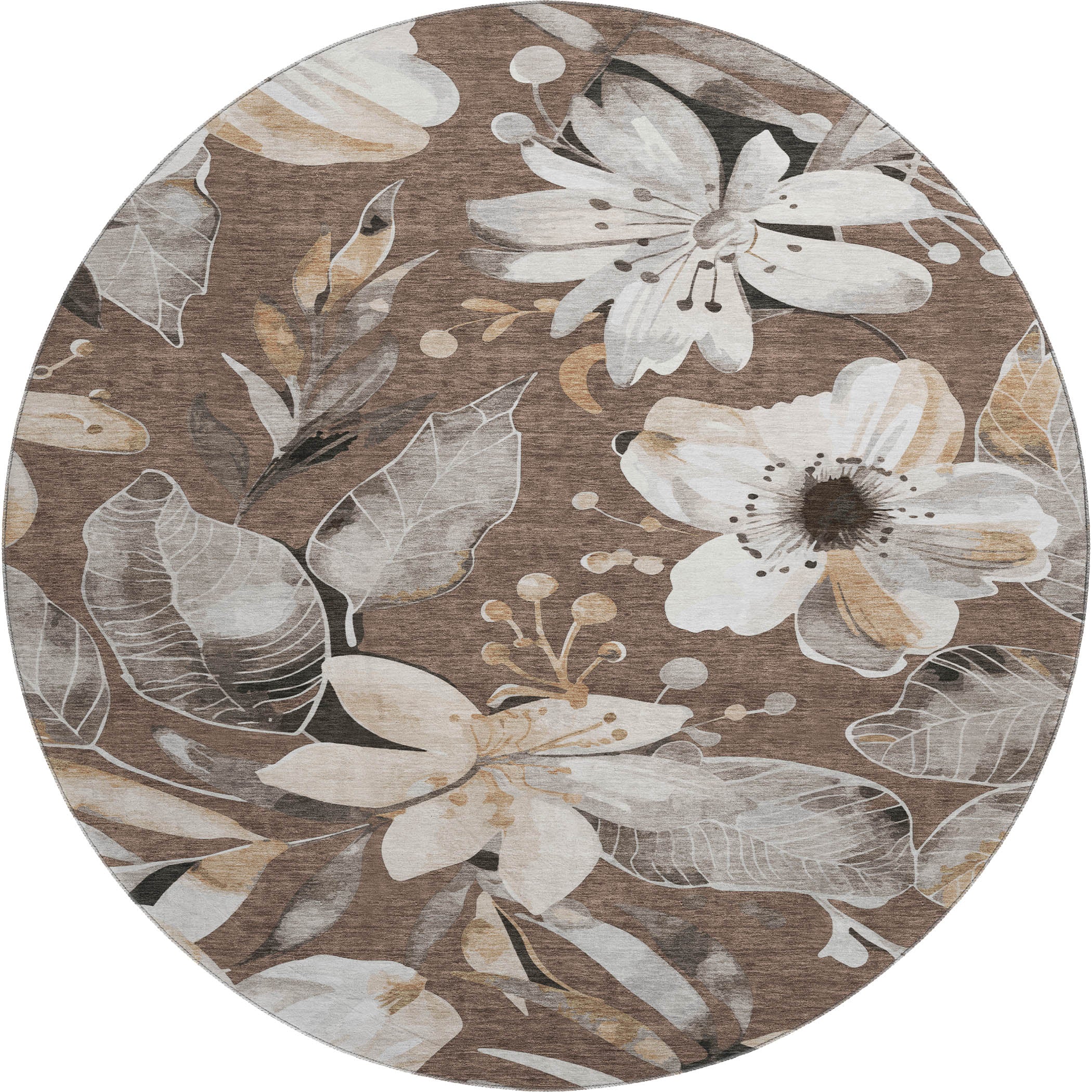Nairobi Machine Washable Transitional Chocolate Brown Rug 8' x 8' #shape_Round
