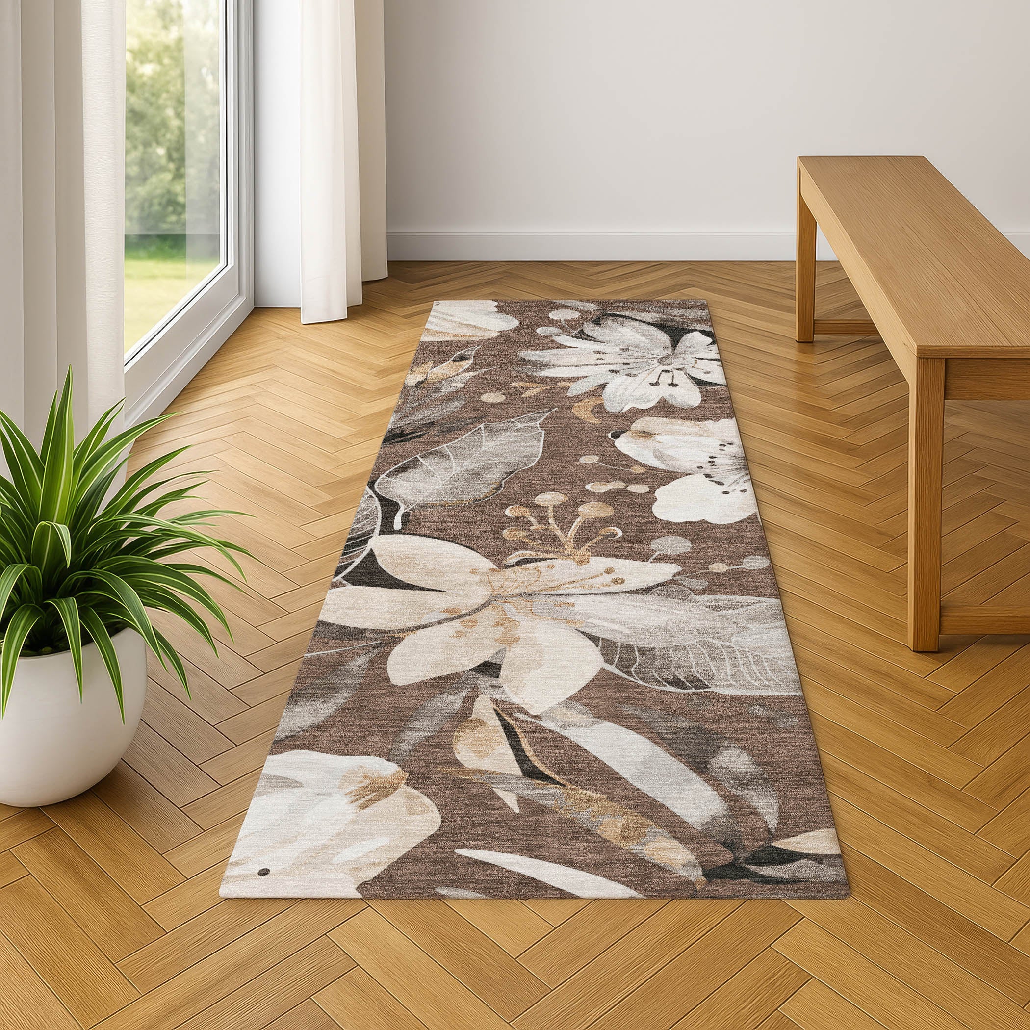 Nairobi Machine Washable Transitional Chocolate Brown Rug 2'3" x 7'6" #shape_Runner
