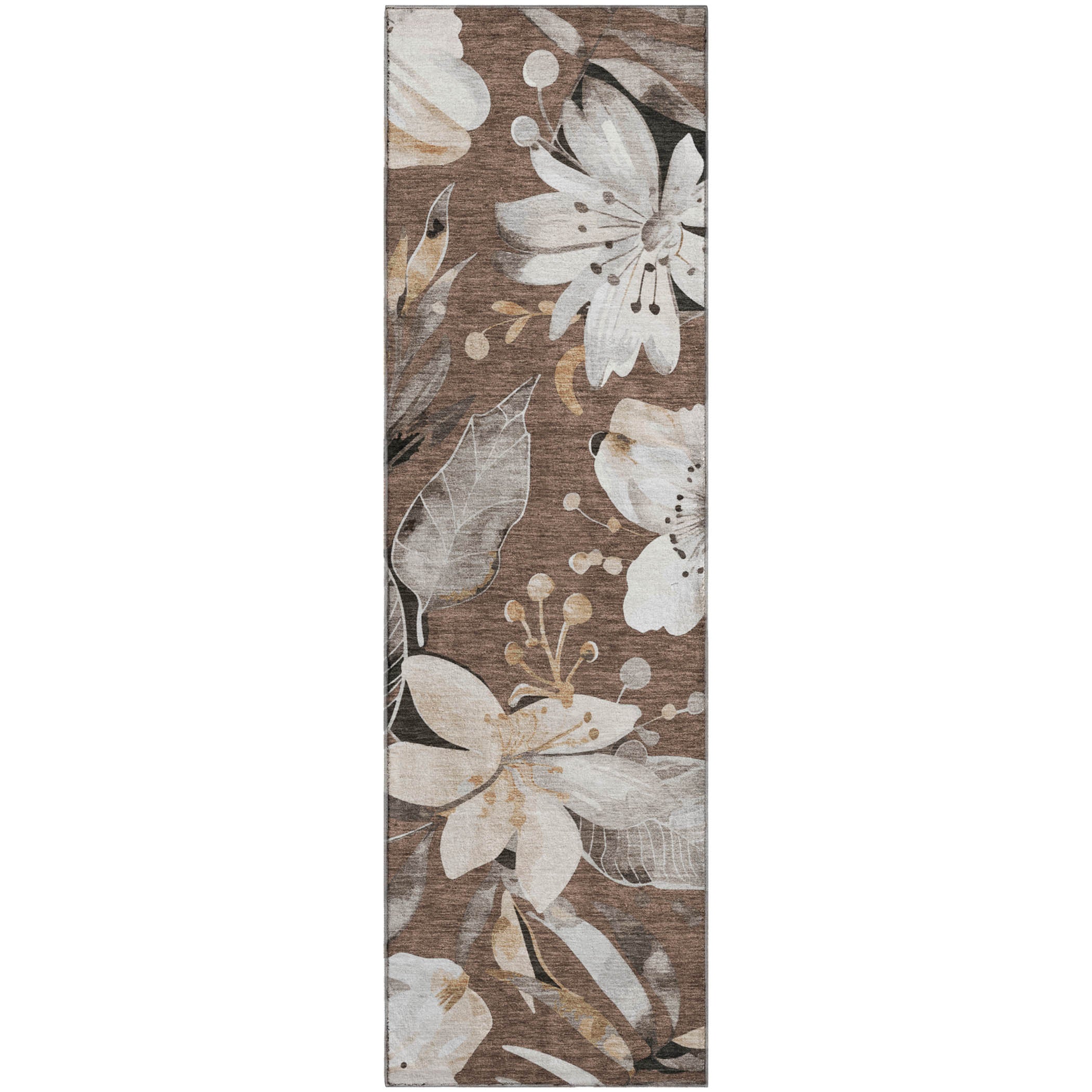 Nairobi Machine Washable Transitional Chocolate Brown Rug 2'3" x 7'6" #shape_Runner