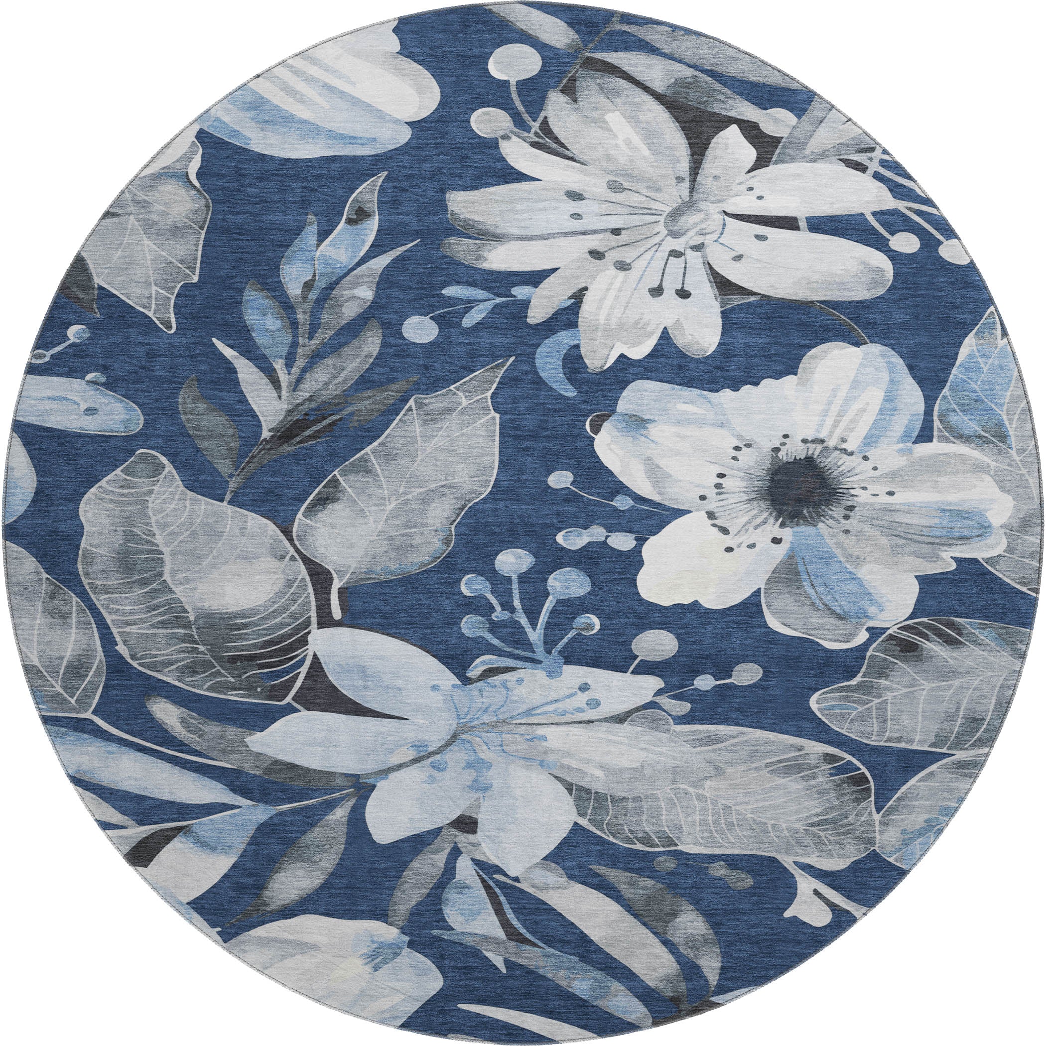 Nairobi Machine Washable Transitional Navy Blue Rug 8' x 8' #shape_Round