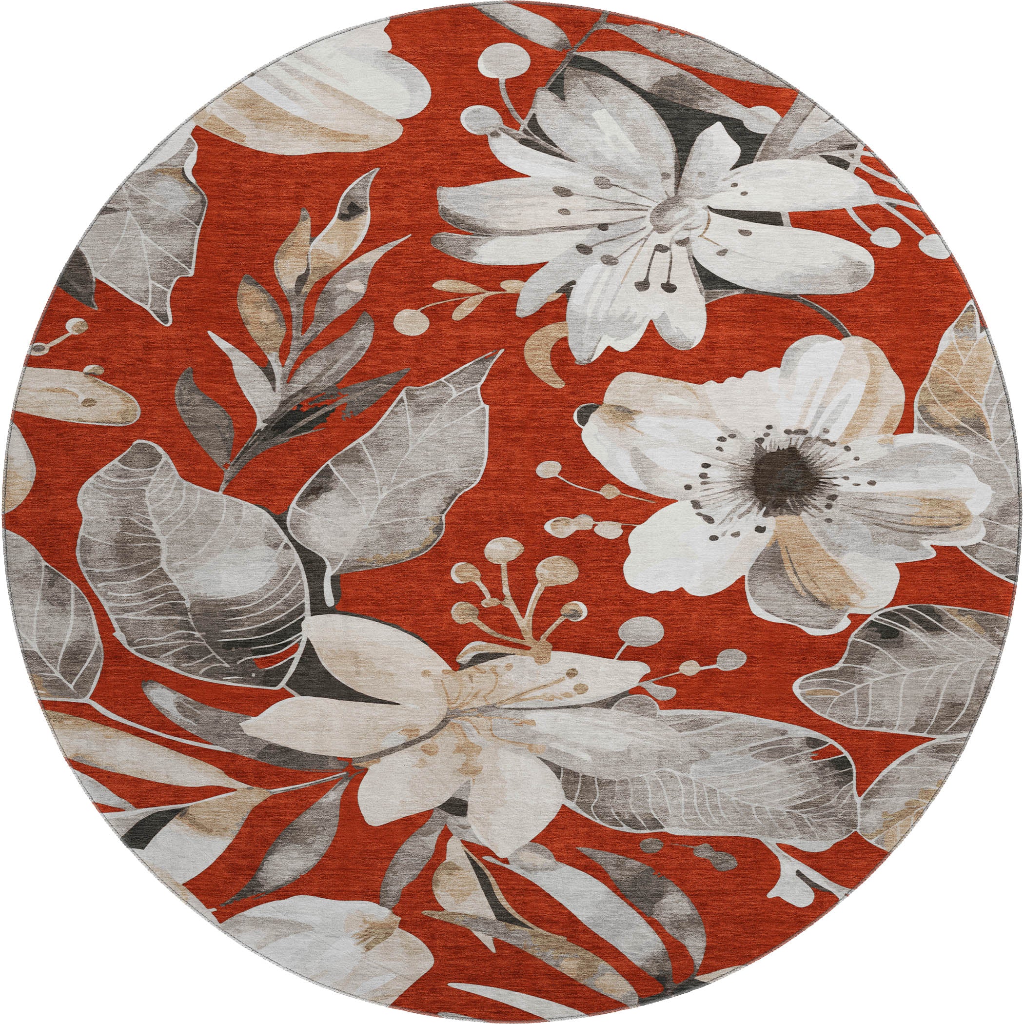 Nairobi Machine Washable Transitional Red Rug 8' x 8' #shape_Round