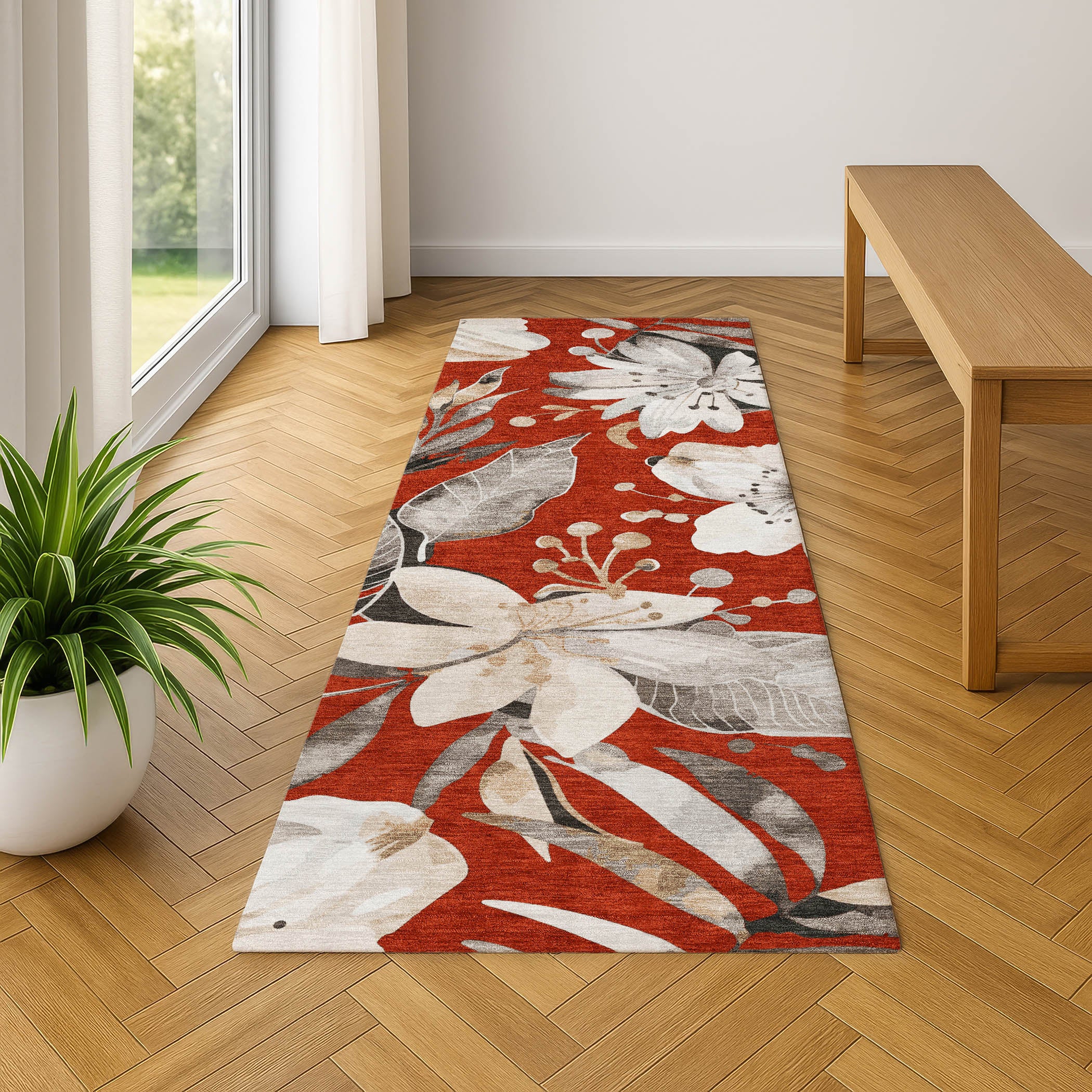 Nairobi Machine Washable Transitional Red Rug 2'3" x 7'6" #shape_Runner
