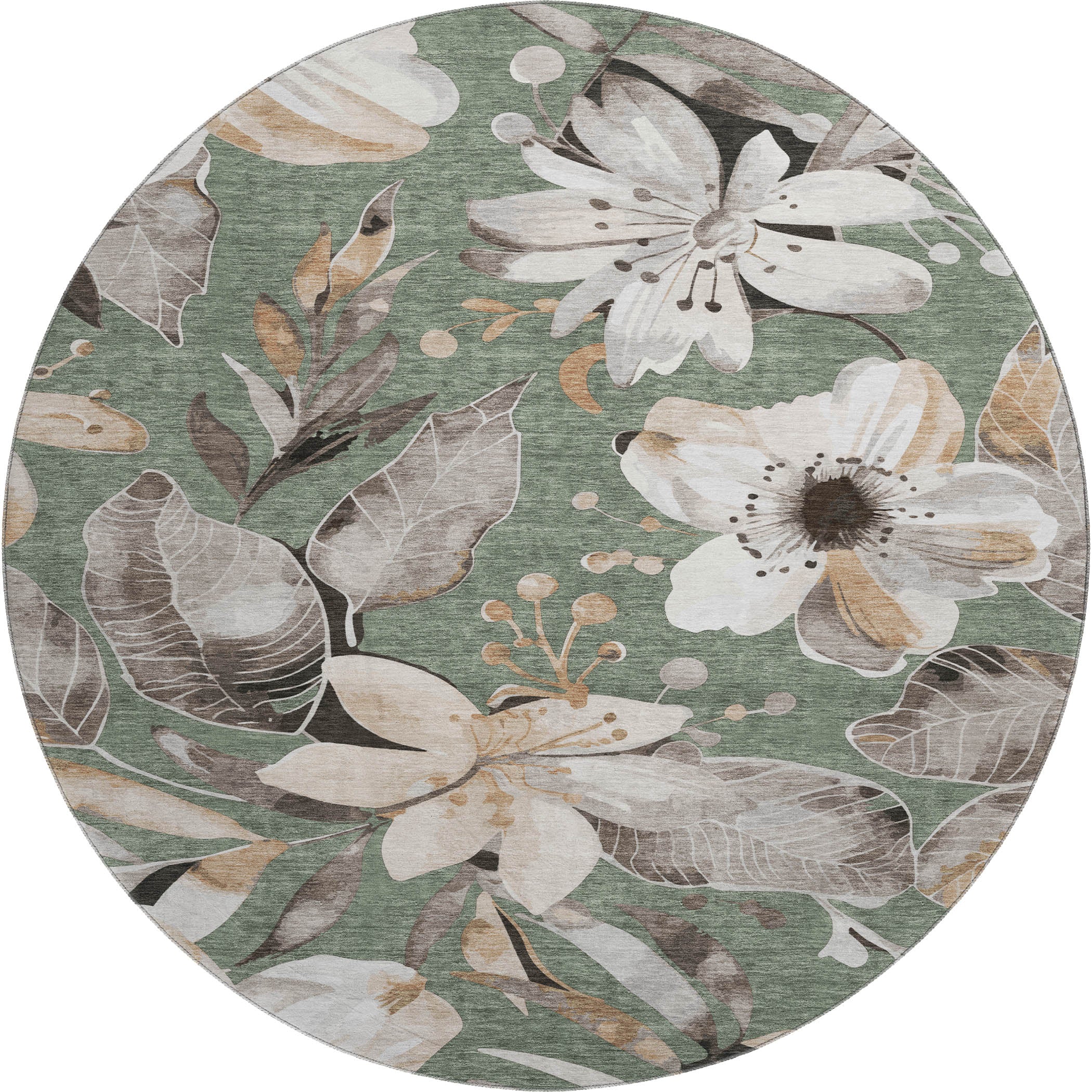 Nairobi Machine Washable Transitional Sage Green Rug 8' x 8' #shape_Round