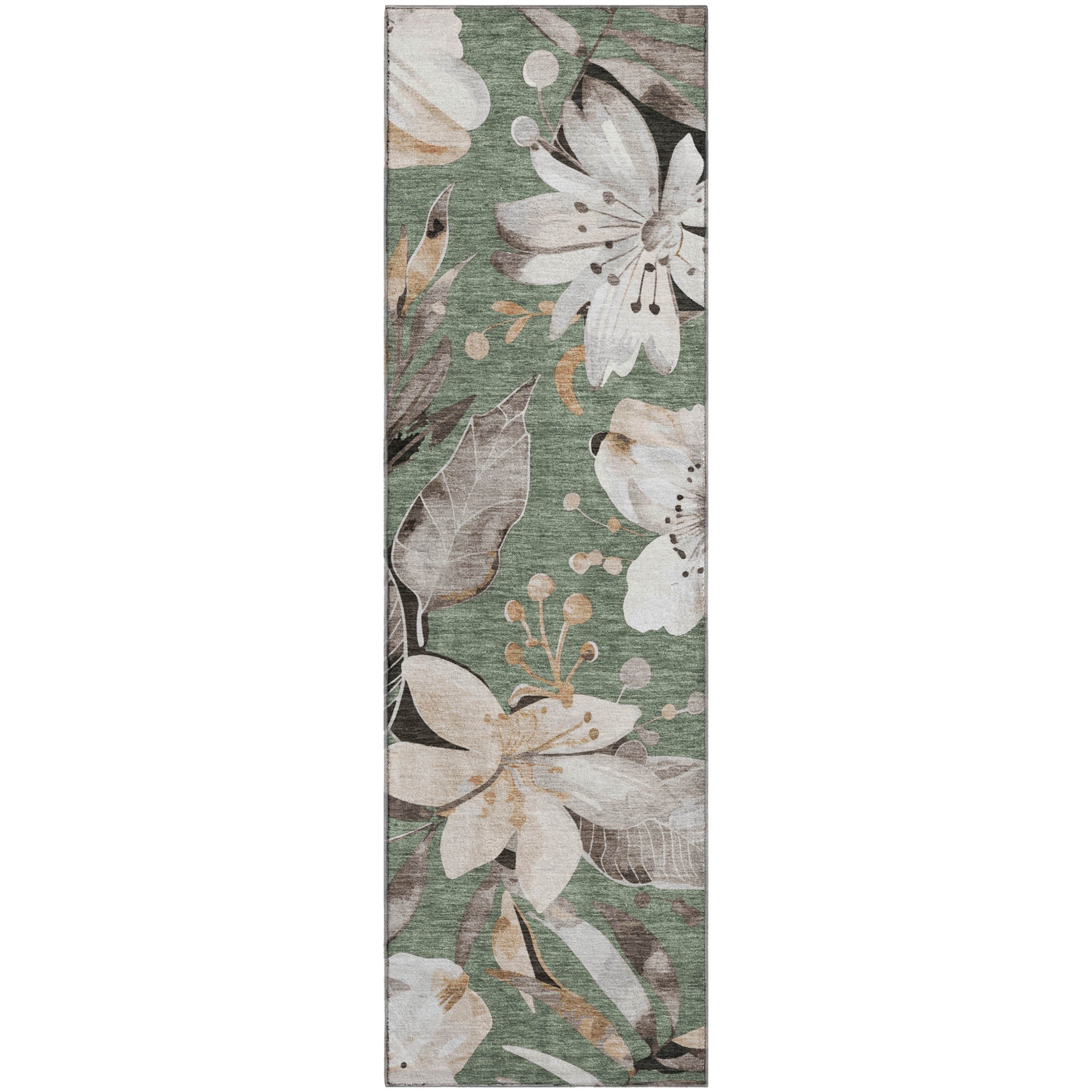Nairobi Machine Washable Transitional Sage Green Rug 2'3" x 7'6" #shape_Runner