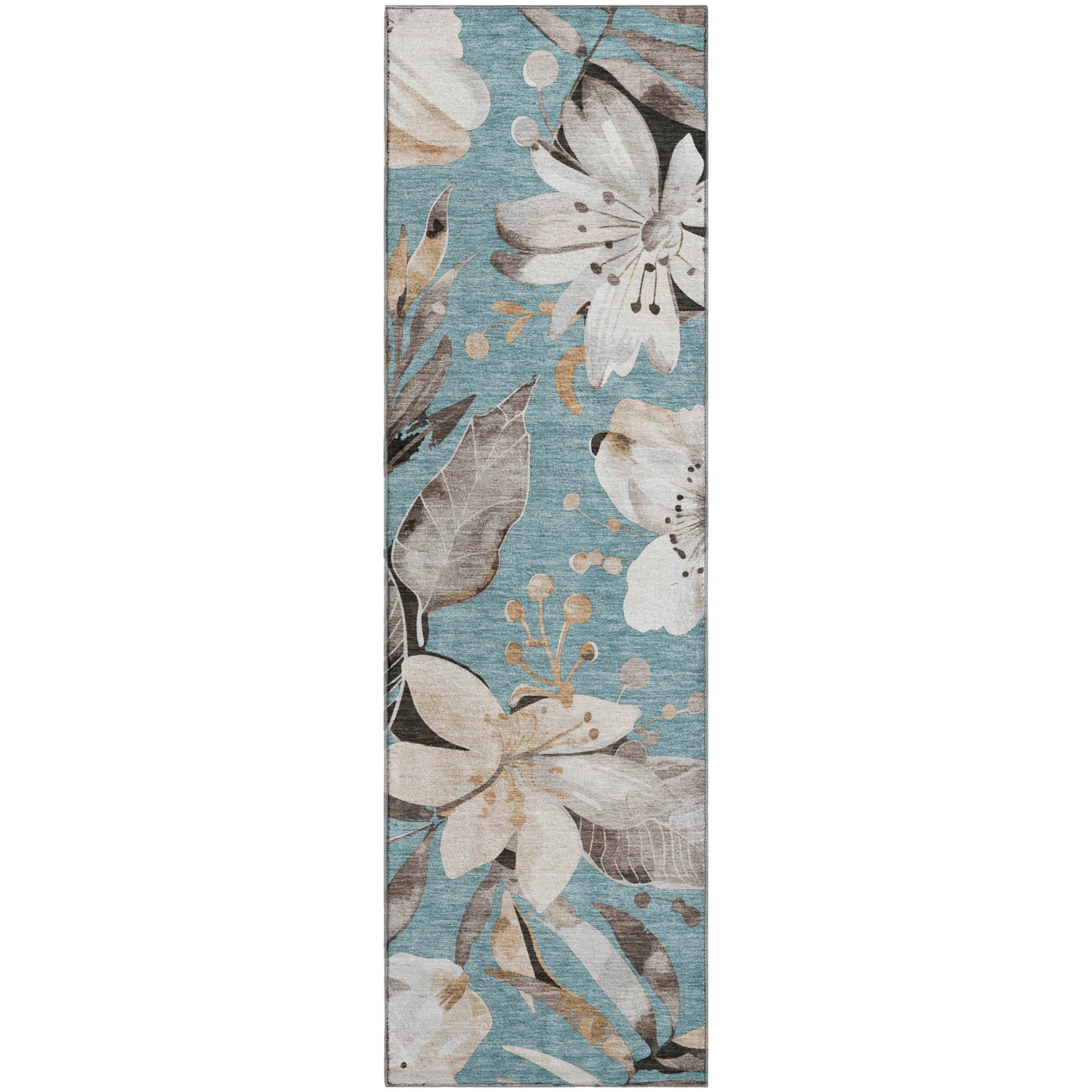 Nairobi Machine Washable Transitional Teal Rug 2'3" x 7'6" #shape_Runner