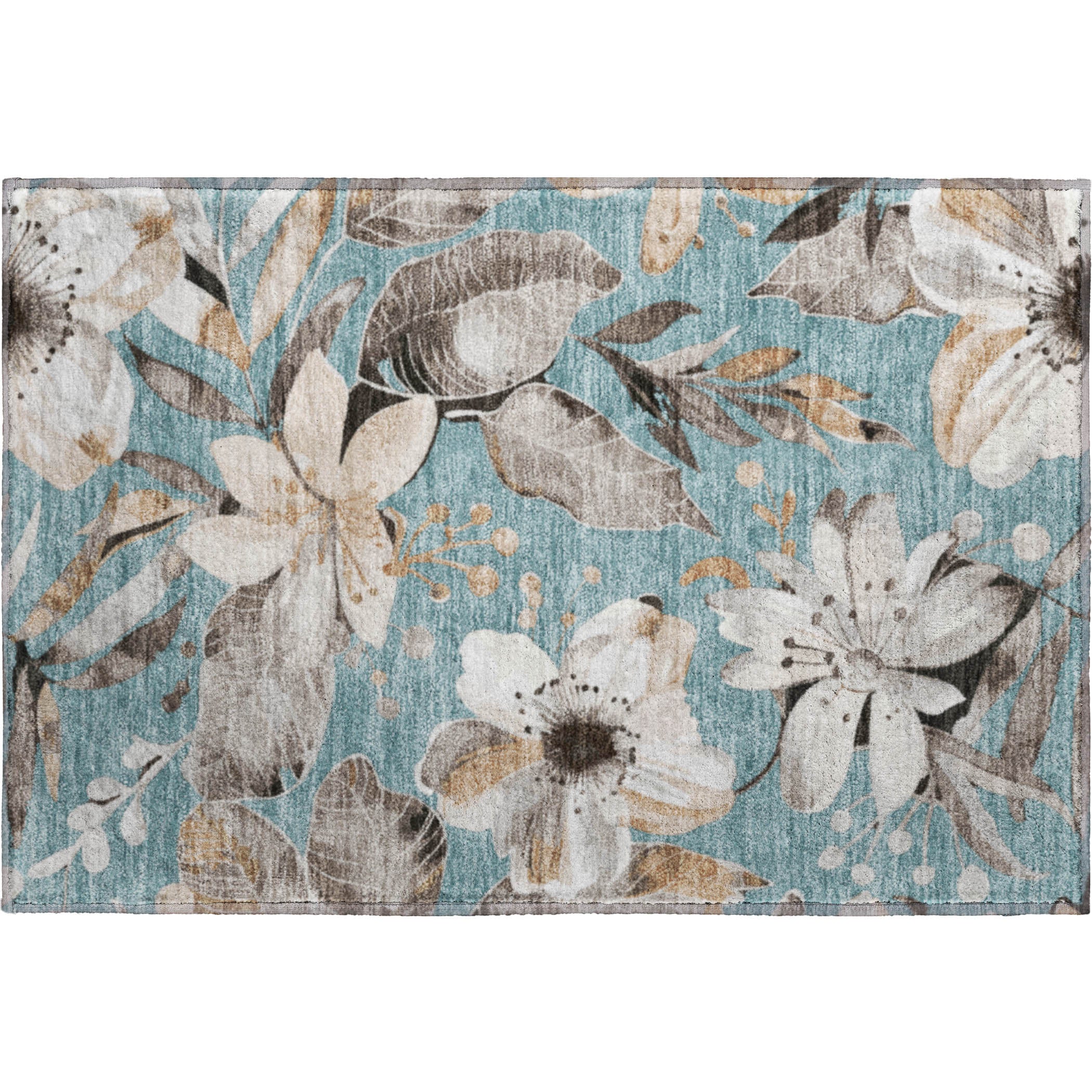Nairobi Machine Washable Transitional Teal Rug 1'8" x 2'6" #shape_Rectangle